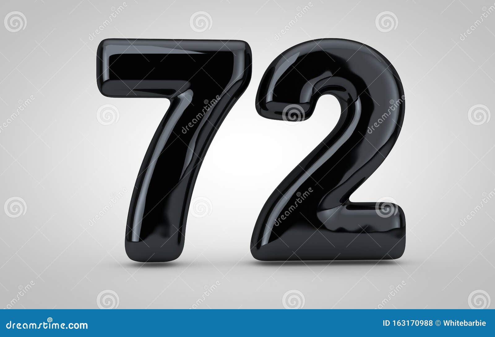 Black Glossy Balloon Number 72 Isolated on White Background Stock