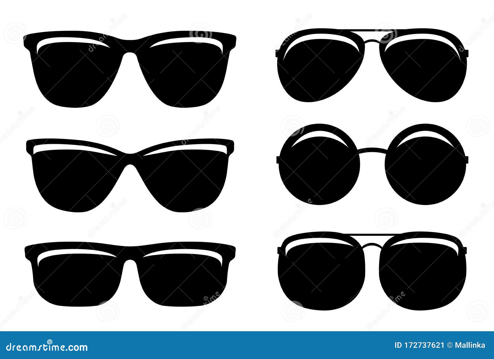 Black Glossy Sunglasses and Glasses Set Icons Stock Vector ...