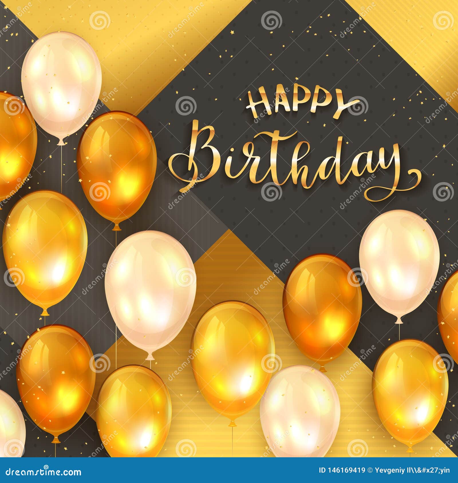 Gold background with three golden birthday Vector Image