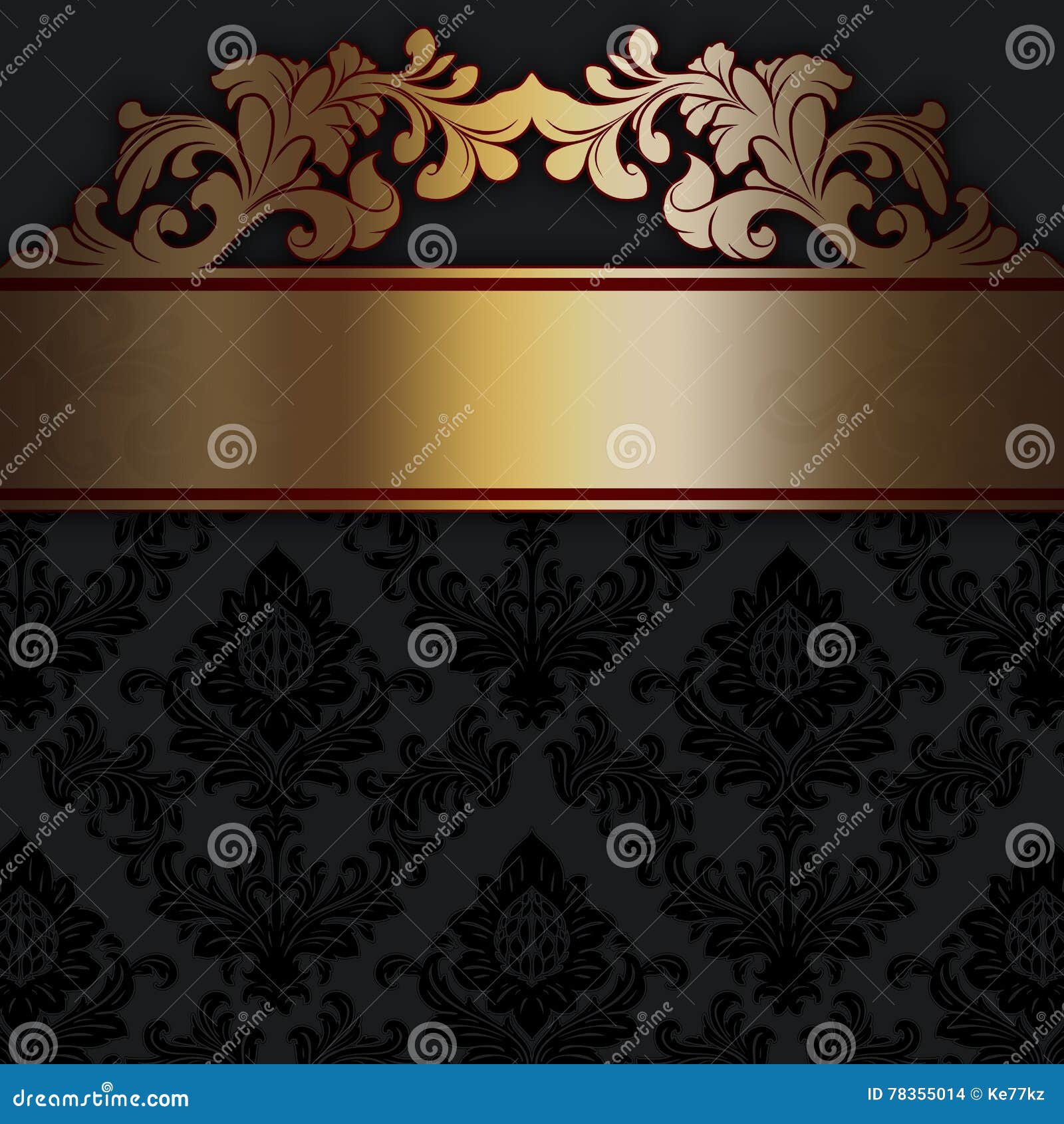 Black and Gold Decorative Background with Patterns. Stock Illustration