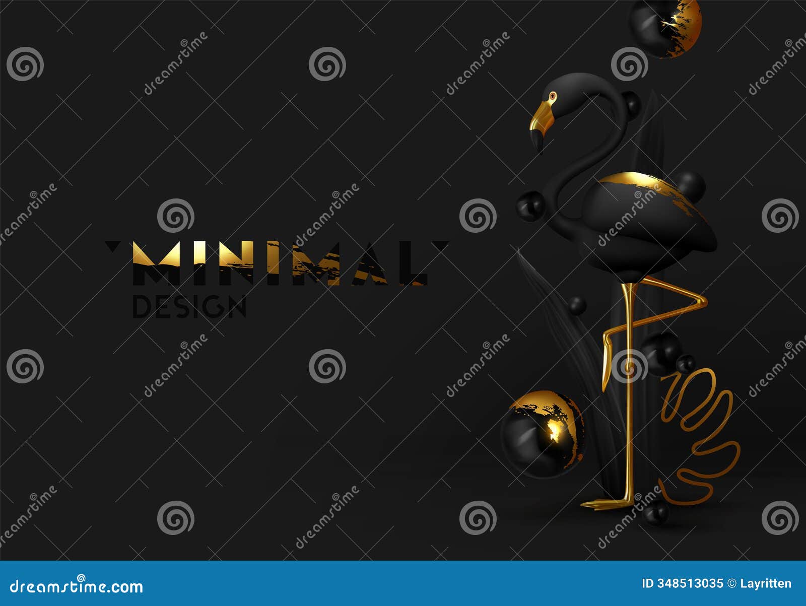 black-gold flamingos. luxurious abstract minimal . animal world poster, web banner. natural background with bird