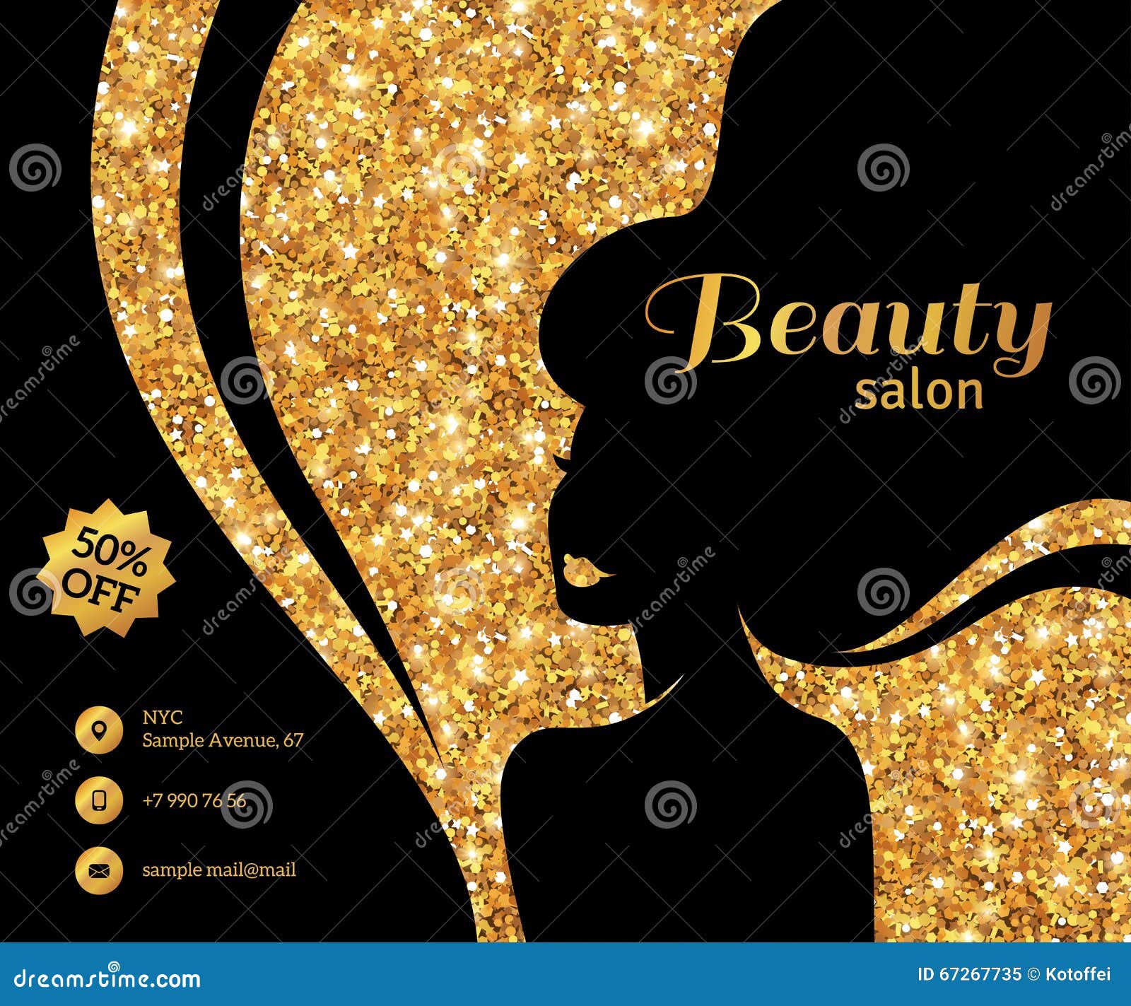Black and Gold Flyer Fashion Woman Long Hair Stock Vector - Illustration of  decorative, greeting: 67267735