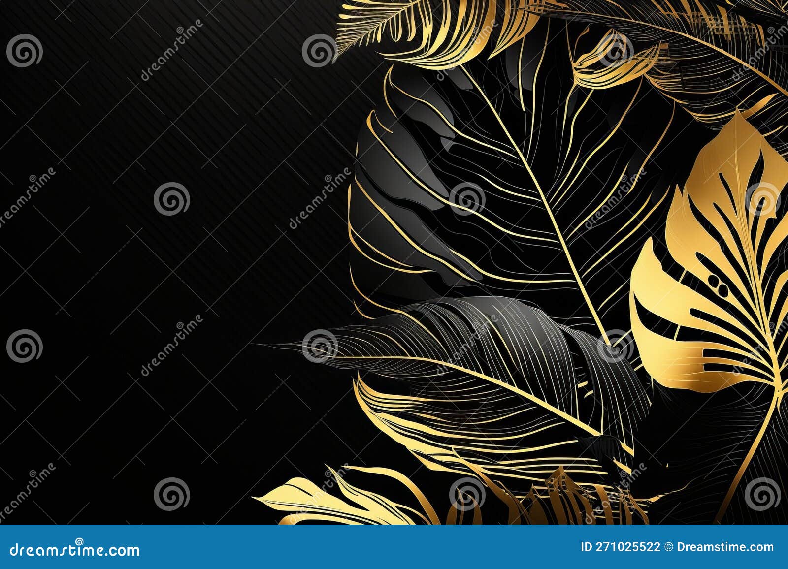 Black and Gold Palm Leaves on Black Background Stock Photo Image of