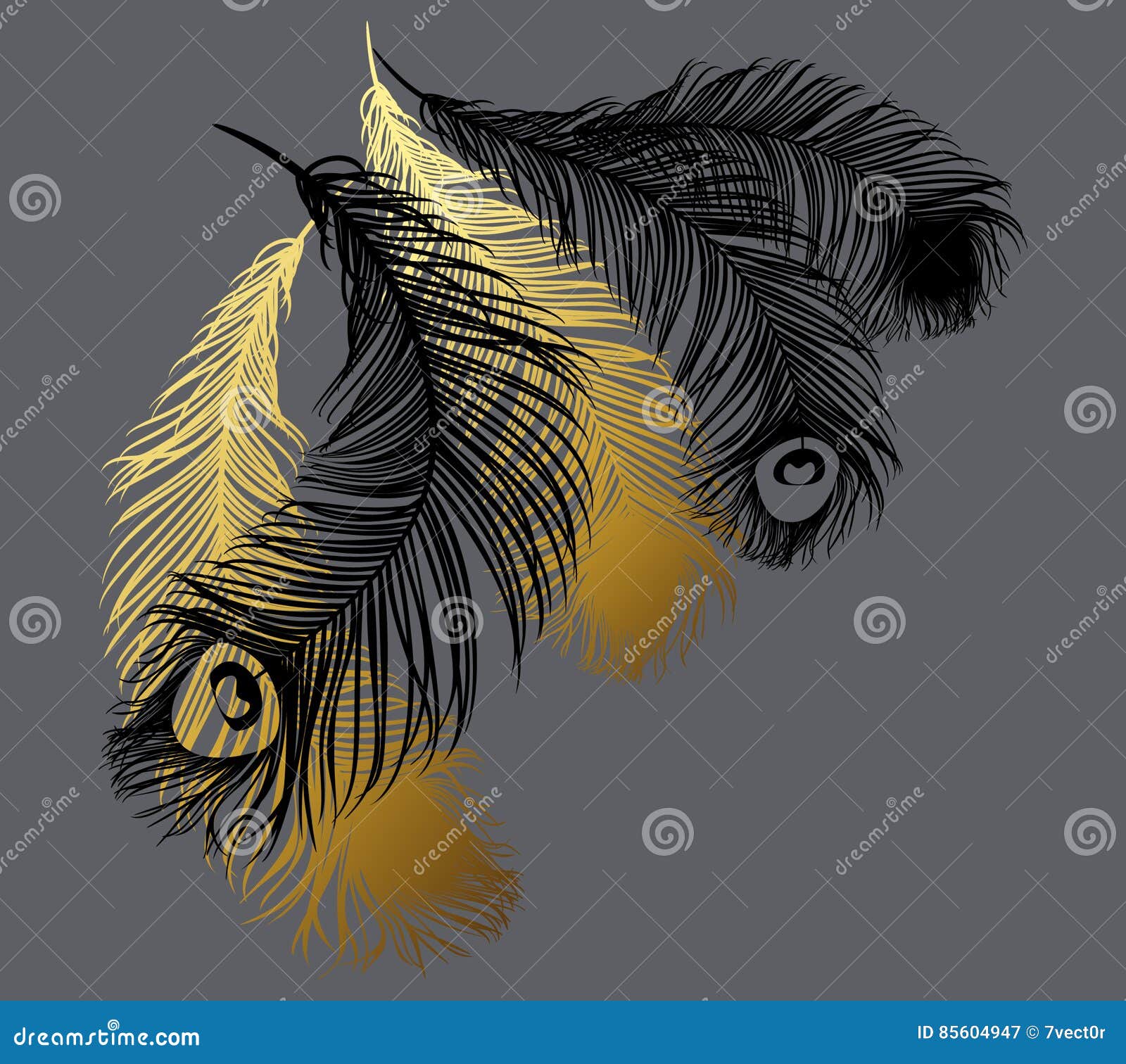 Black and Gold Stylized Feathers. Stock Vector Illustration of collection, native 85604947