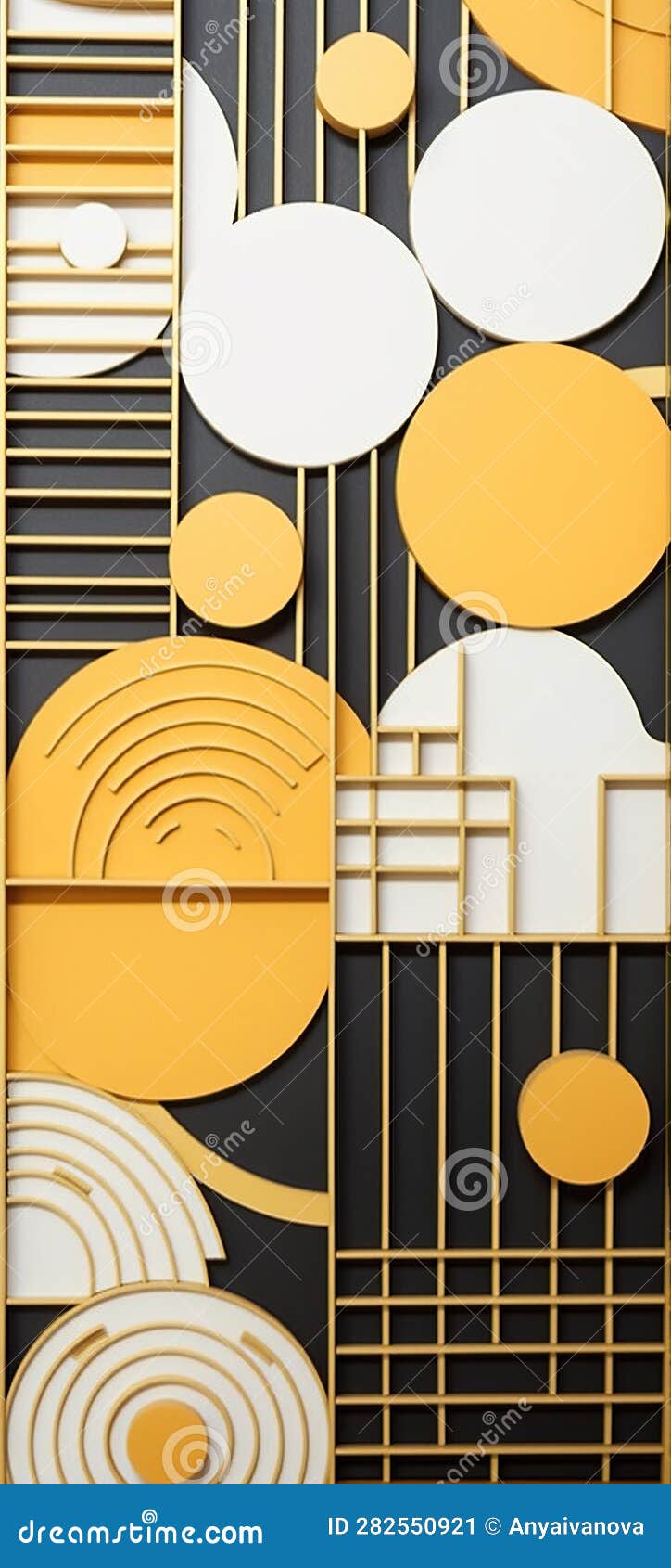 A Black and Gold Wall with Circles and Circles on it. Generative AI Image. Stock Illustration