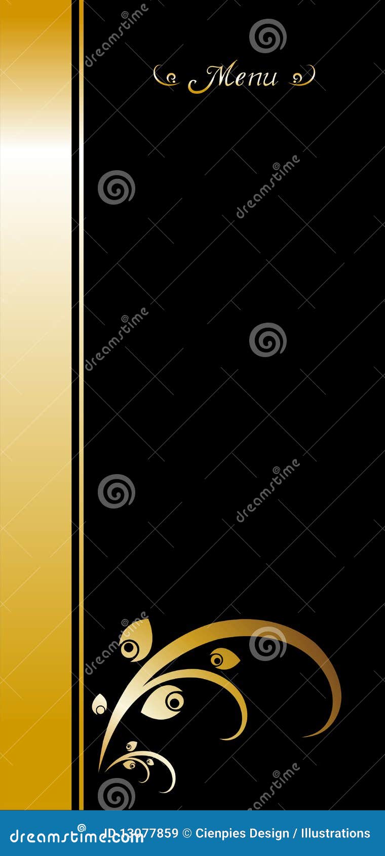 Black and Golden Vintage Menu Cover Design Stock Vector Illustration