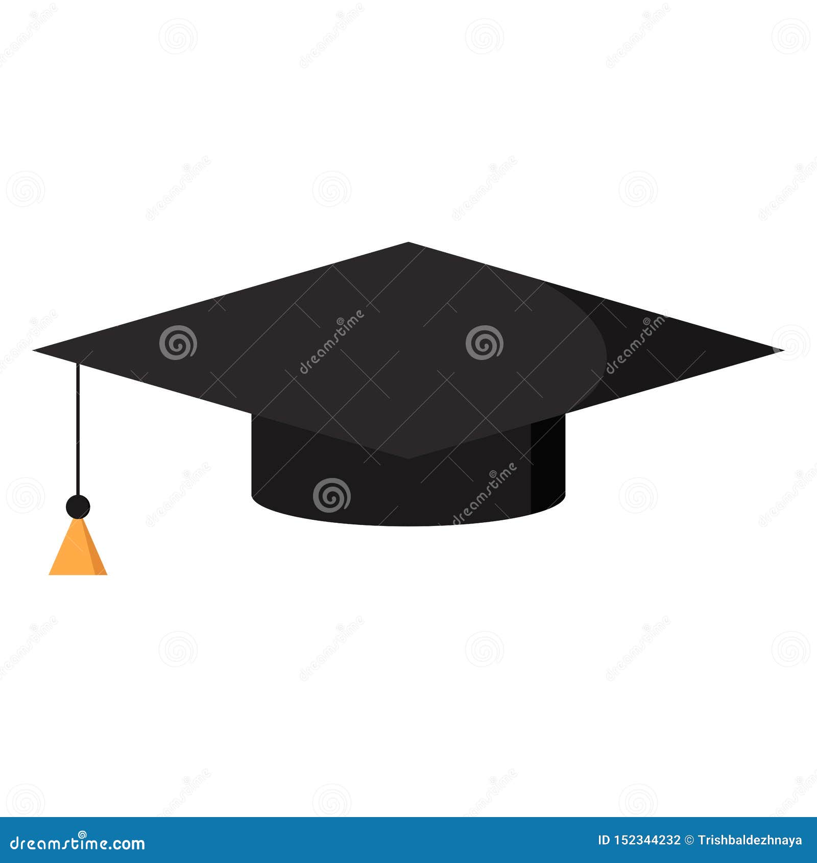 Black Graduation Cap Flat Design Web Icon Graduate Hat with Tassel Sign ...