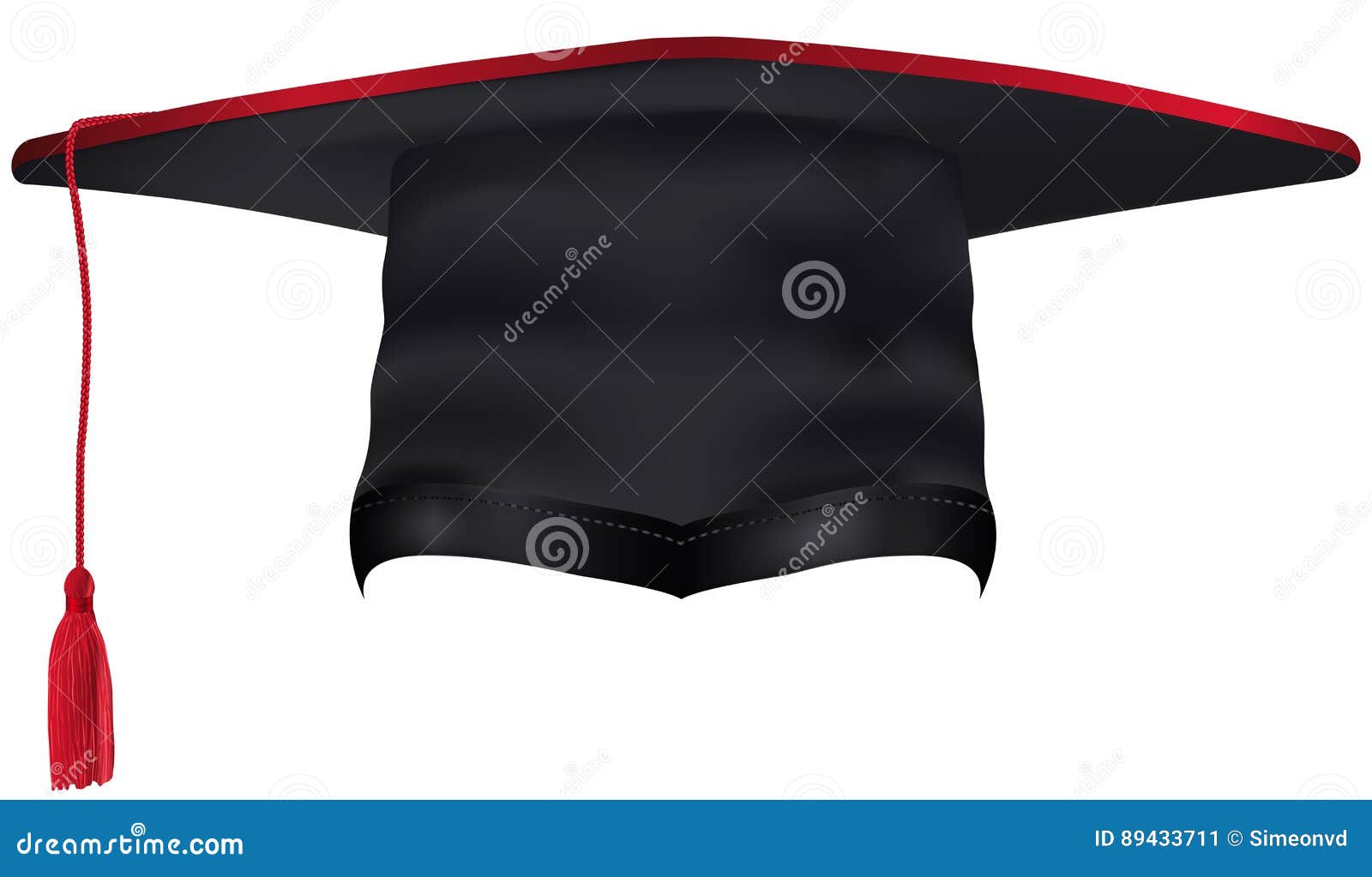 Black Graduation Cap with Red Tassel Stock Vector Illustration of