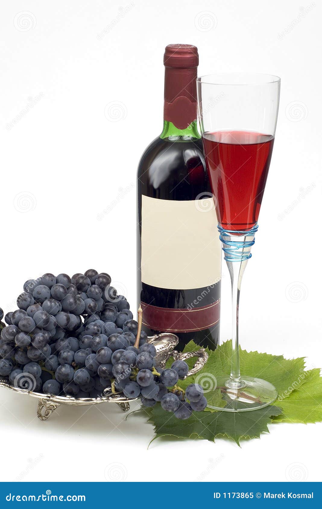 One Black Grape Bunch And Grape Leaves In Vineyard With Natural Light