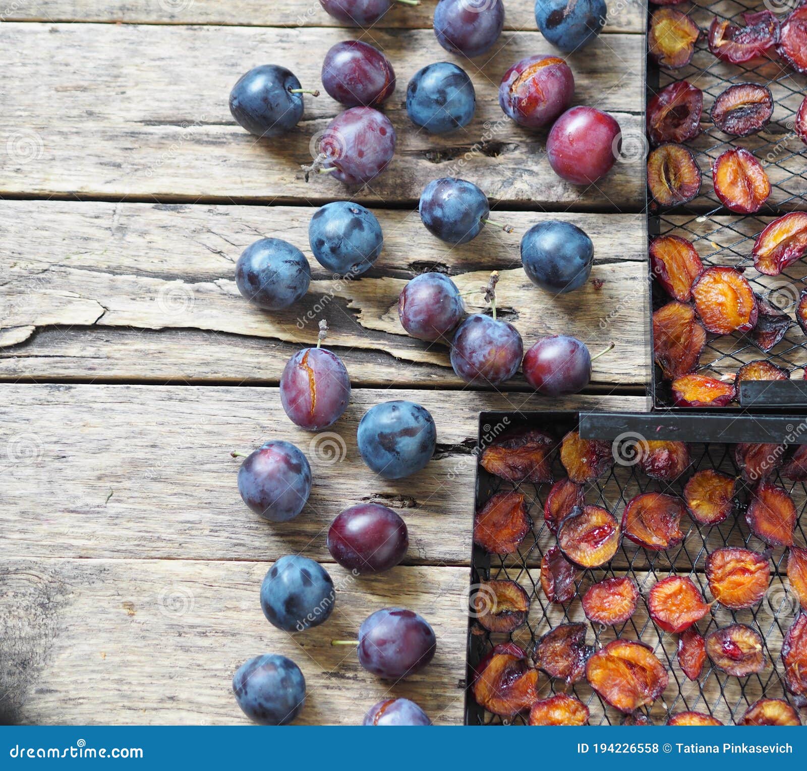 Black Grates from a Home Fruit and Vegetable Dryer with Dried Plums on a  Wooden Background with Fresh Plums. Home Preparation of Stock Photo - Image  of cooking, diet: 194226558