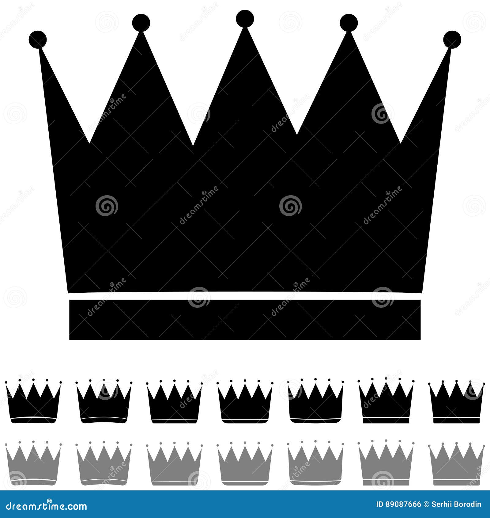 The Black and Grey Crown Different Shapes Icon. Stock Vector