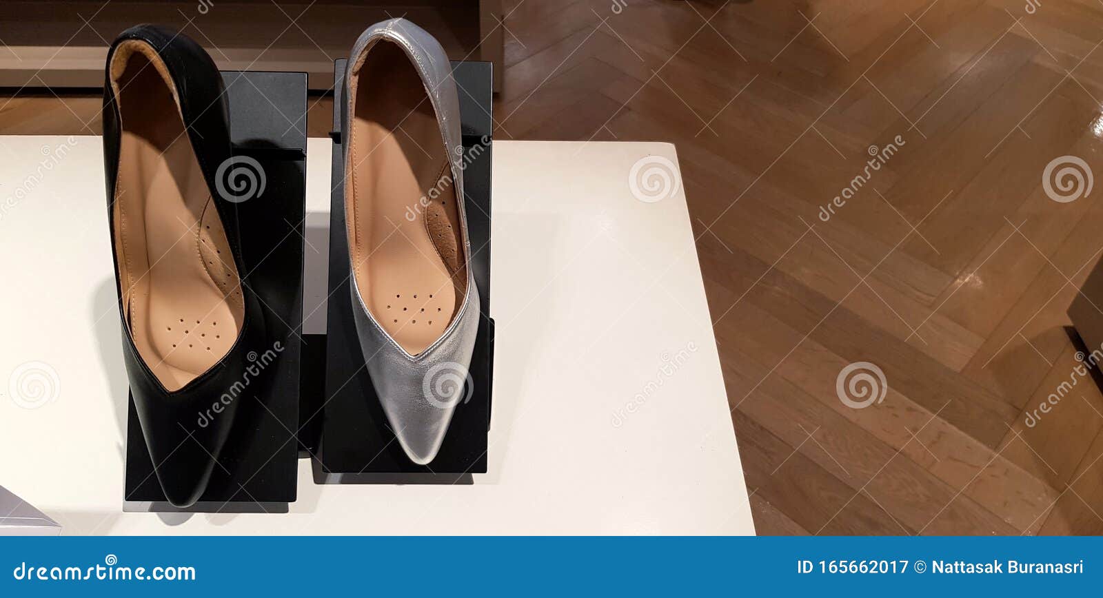 Black and Grey or Gray Women`s Shoes on White Table for Sale at Fashion ...