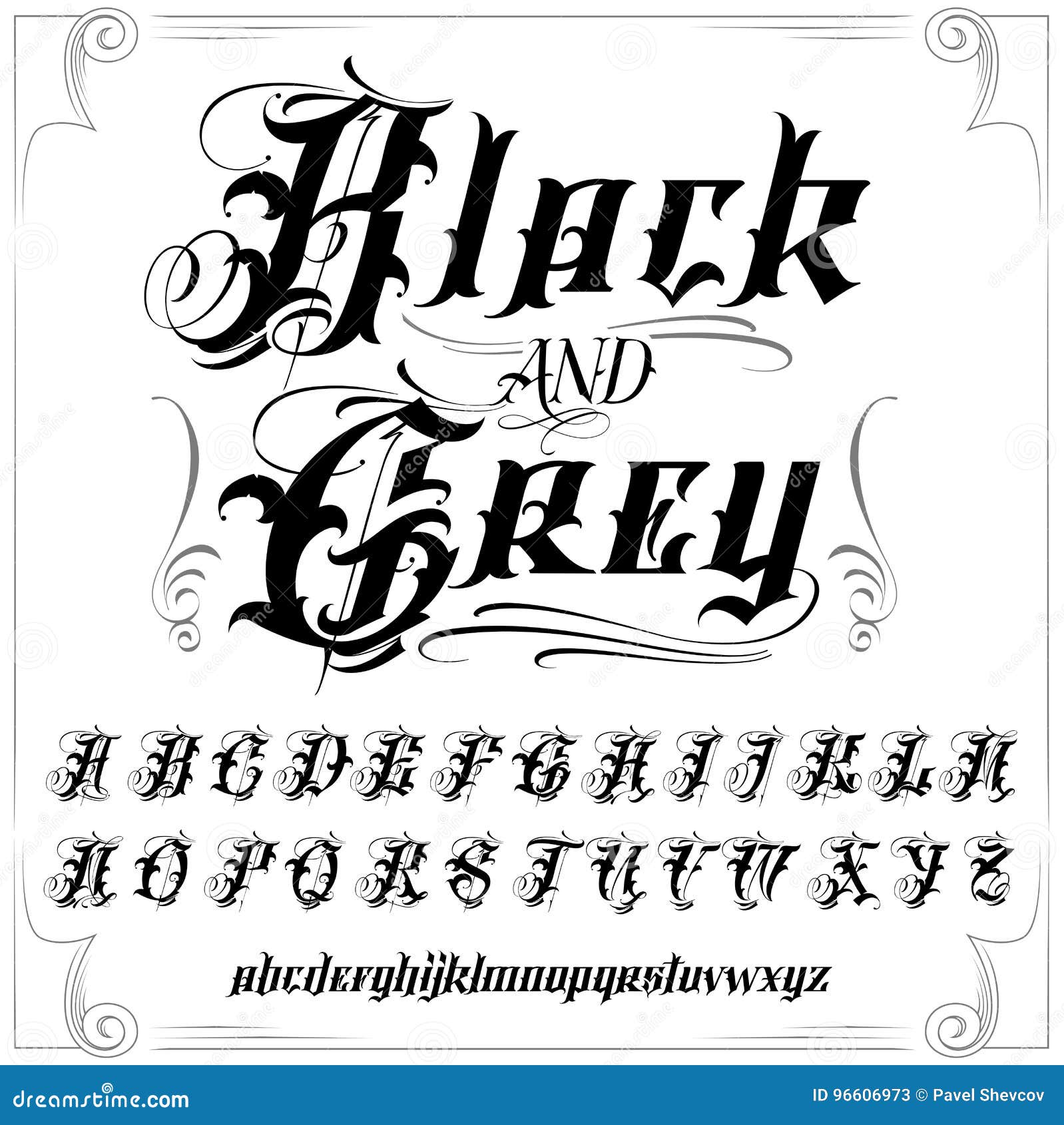 black and grey tattoo font set