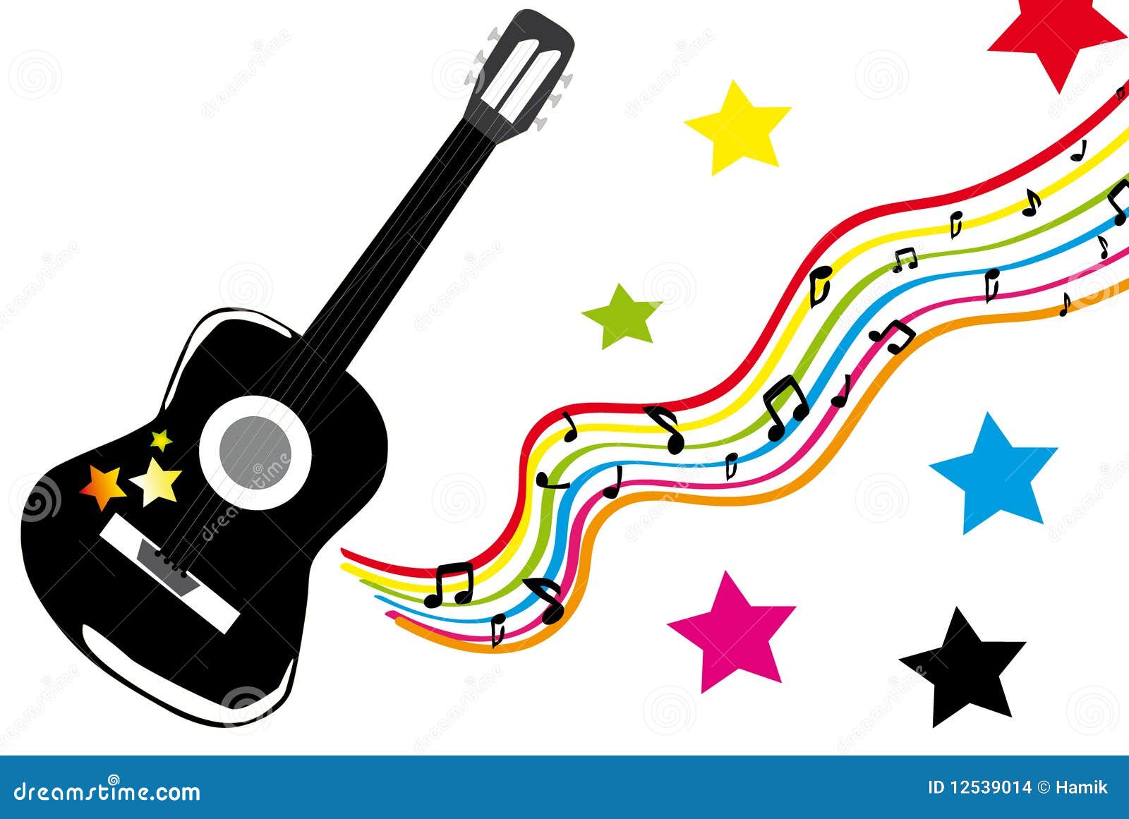 Black guitar and stars stock vector. Illustration of guitar 12539014
