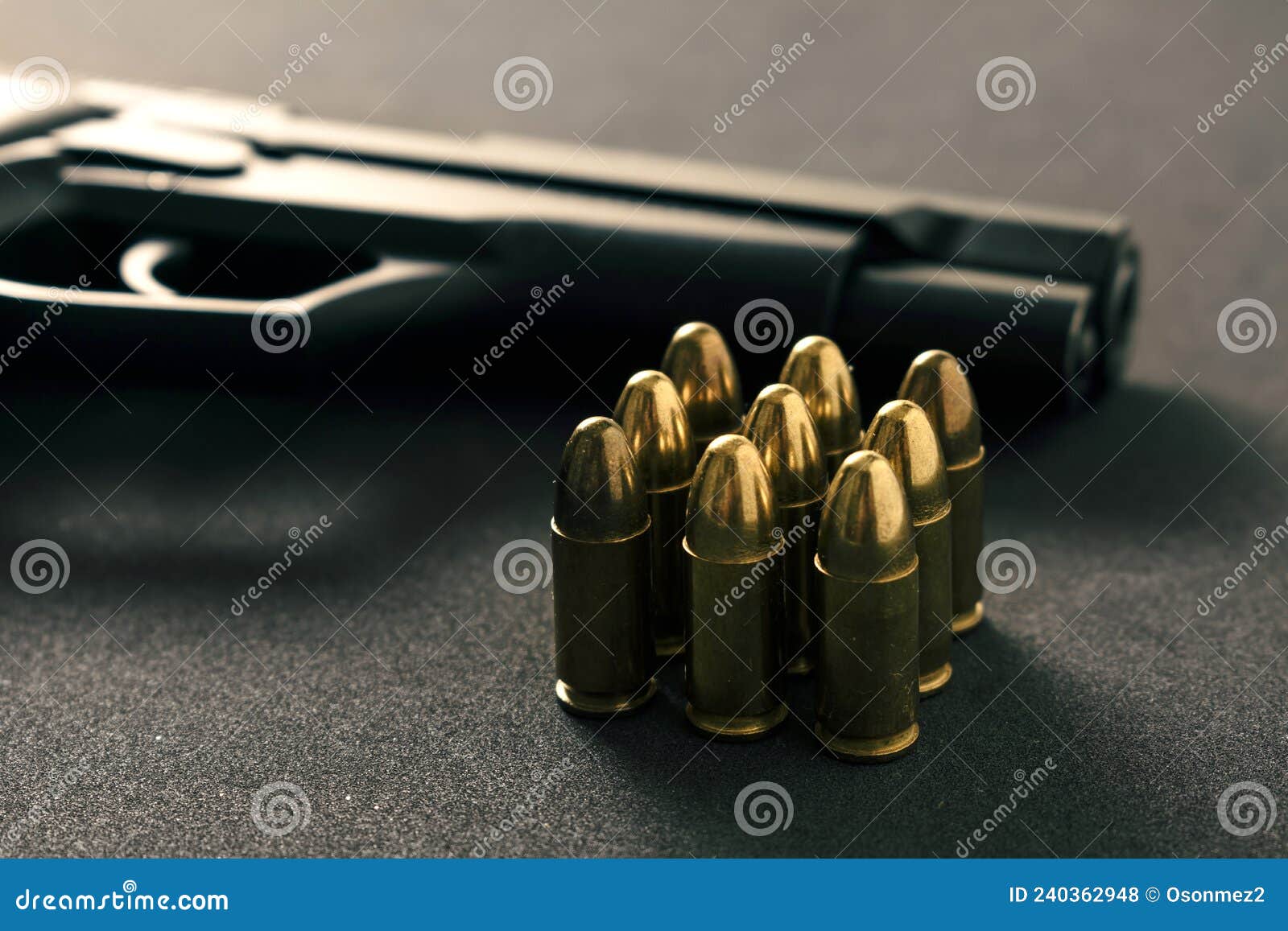 Black Gun and Yellow Bullet on Black Background Stock Photo - Image of  weapon, attack: 240362948, image size:1600x1157
