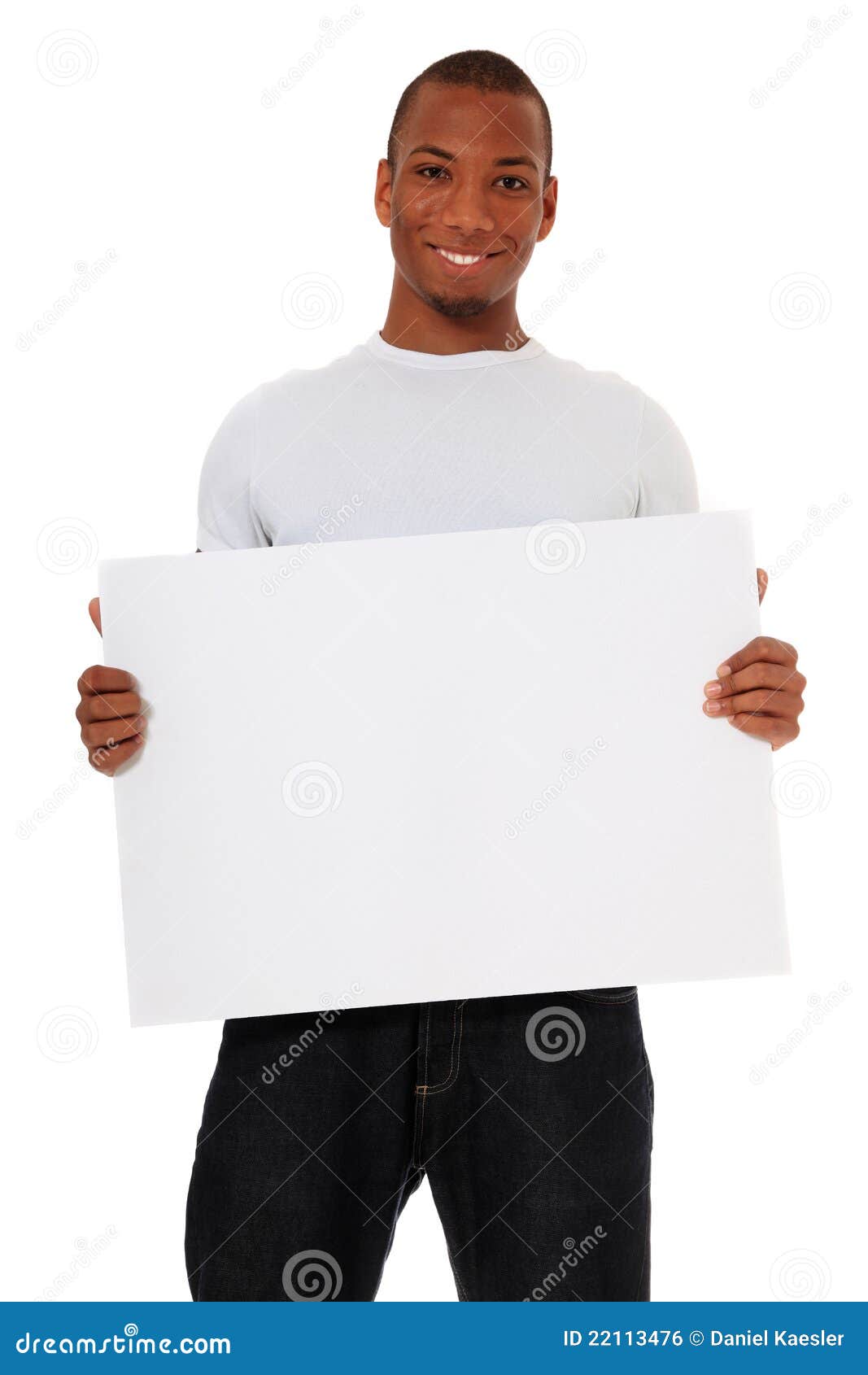 Black Man Holding Blank Sign Above Stock Photo 1758855851