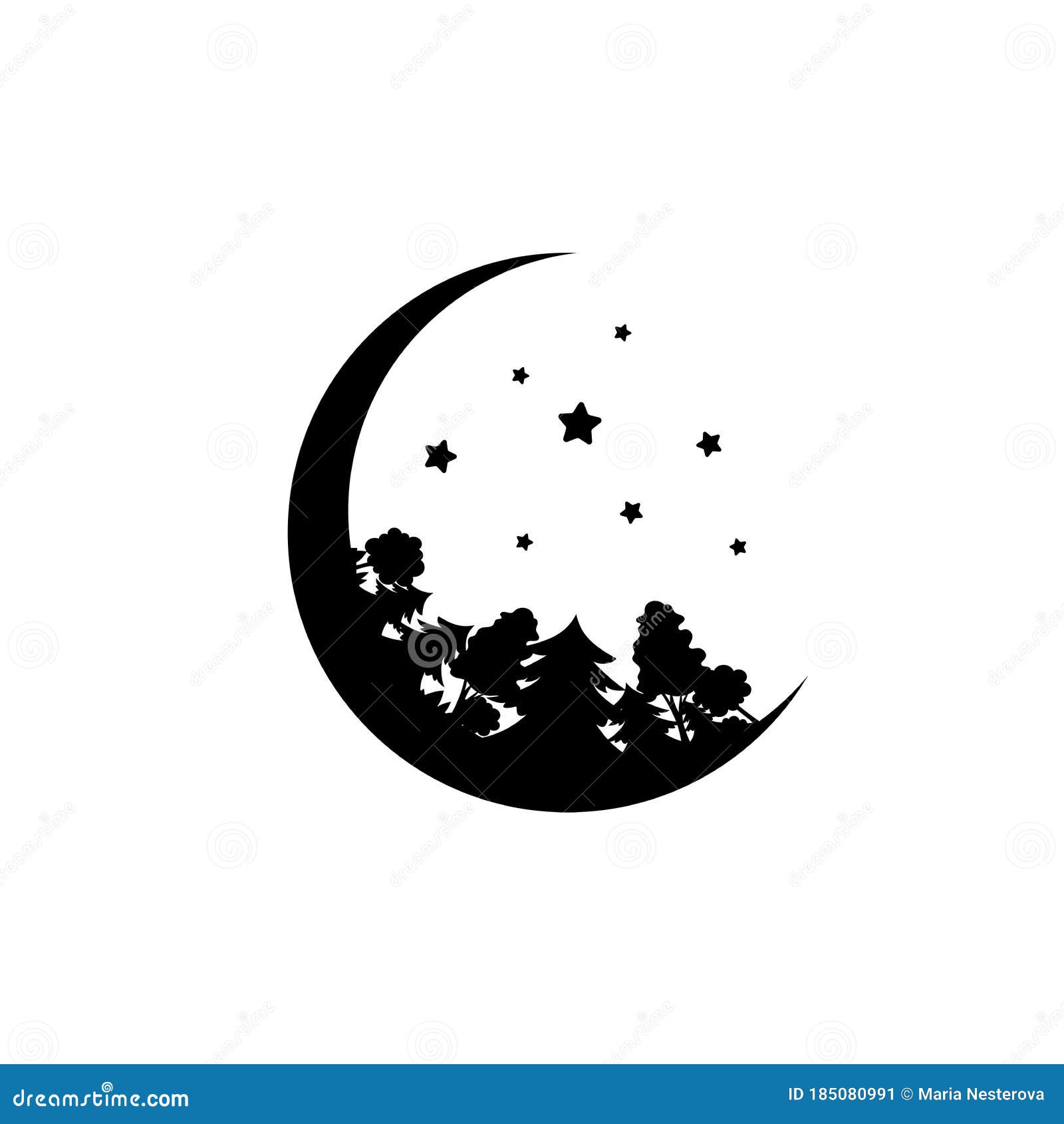 Black Half Moon with Stars and Forest. Magic, Fantasy, Legends, Nature ...