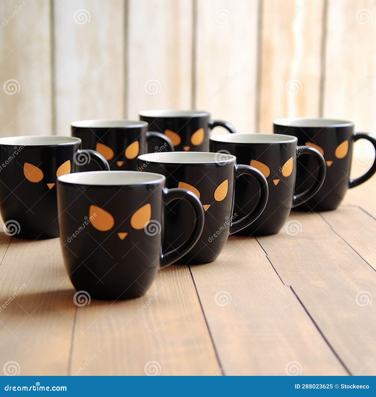 neo-geo minimalism owl mug set - dark black and orange