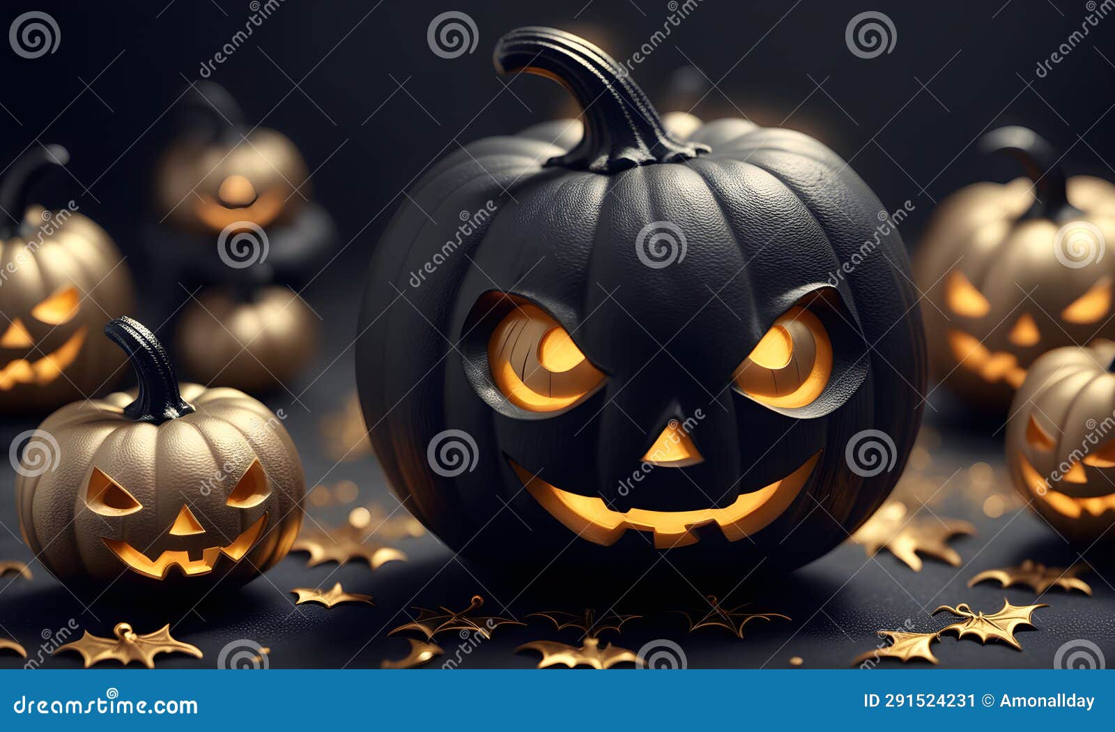 black halloween pumpkin  3d art graphic, party invitation banner website card  background - ai generated