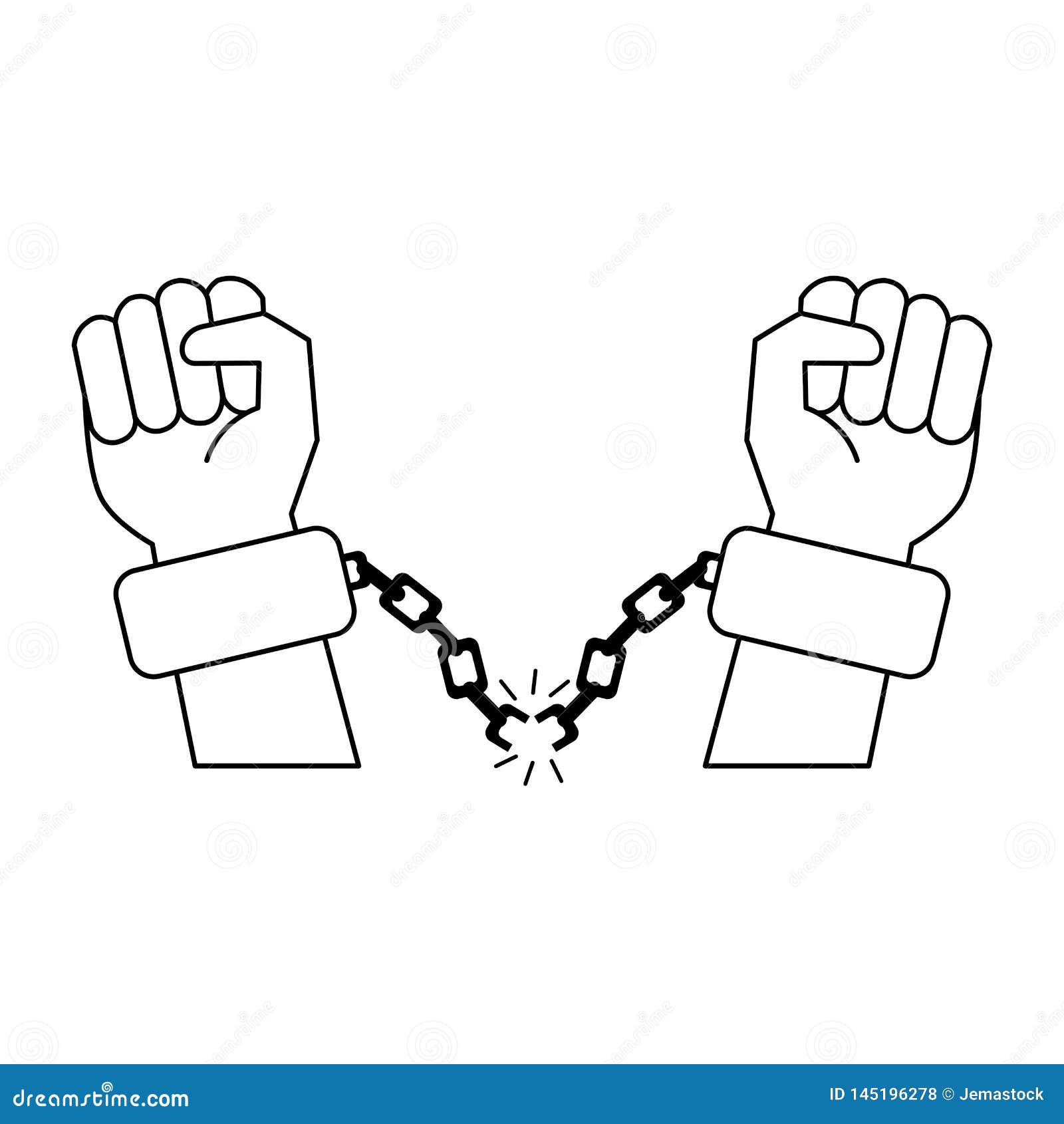 Black Hands with Chains Cartoon in Black and White Stock Vector