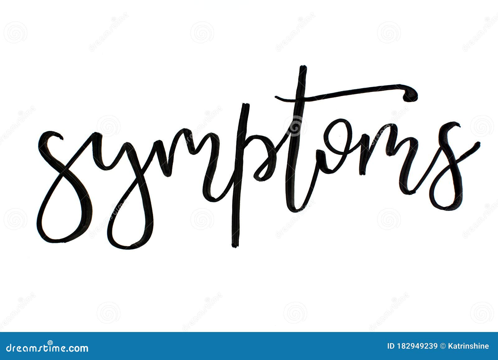 Black Handwritten Inscription SYMPTOMS on a White Background Stock