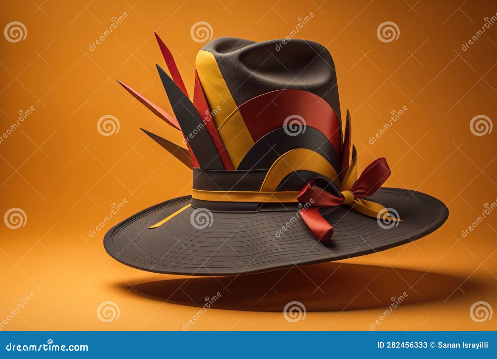 Black Hat with Red Ribbon and Bow on Orange Background. Generative Ai ...