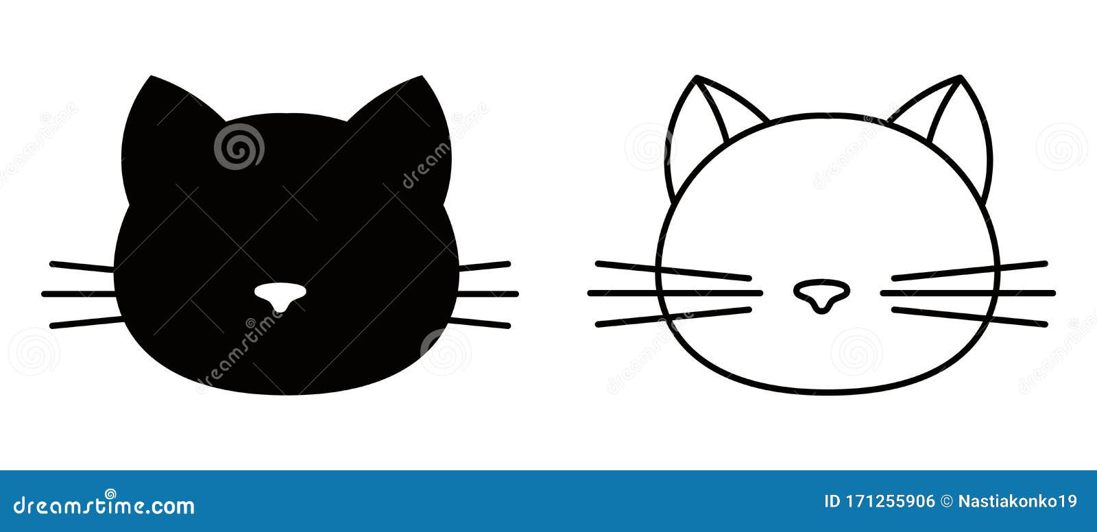 Cats silhouettes on white. Elegant cat icons, funny cartoon