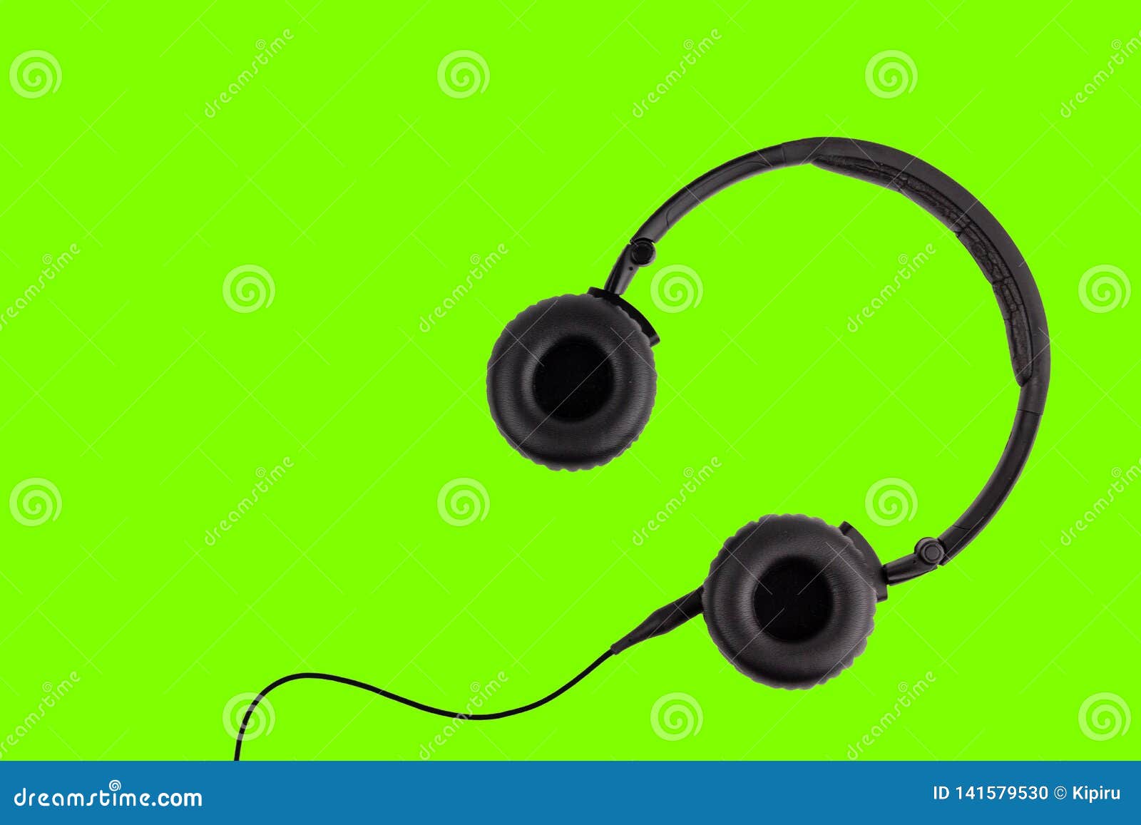 Black Headphones Isolated on Green Background Stock Illustration