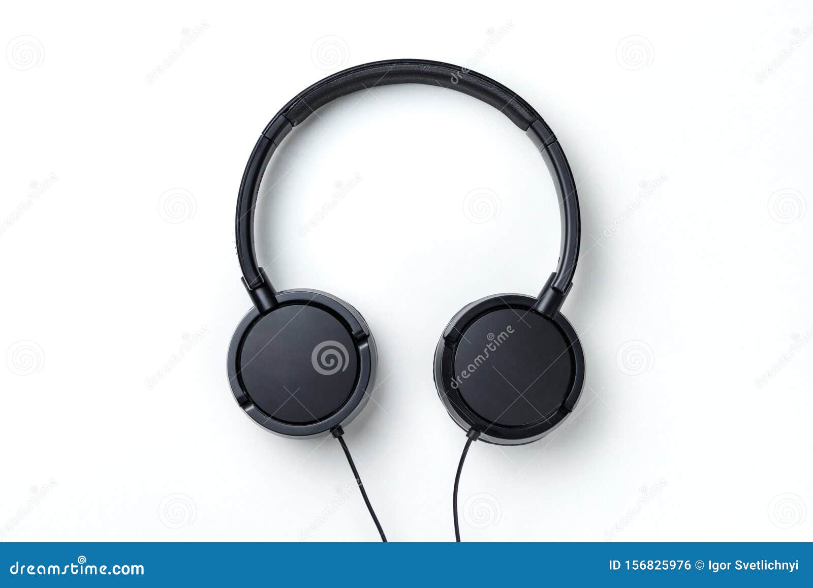Black Headphones Isolated on White Background. Flat Lay Top View Copy ...
