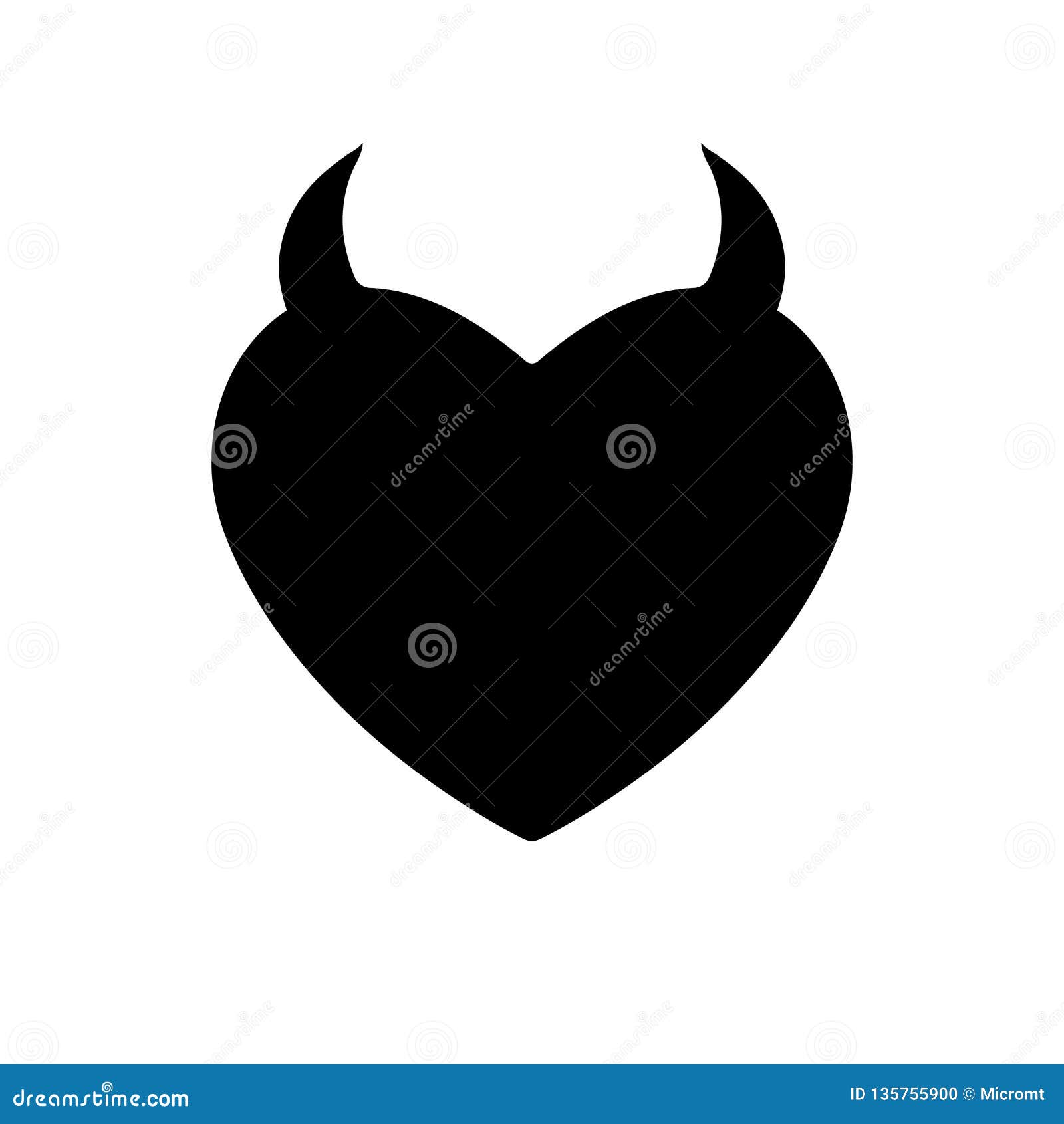 Black Heart with Horns Icon. Valentines Day with Devilish Context. Flat