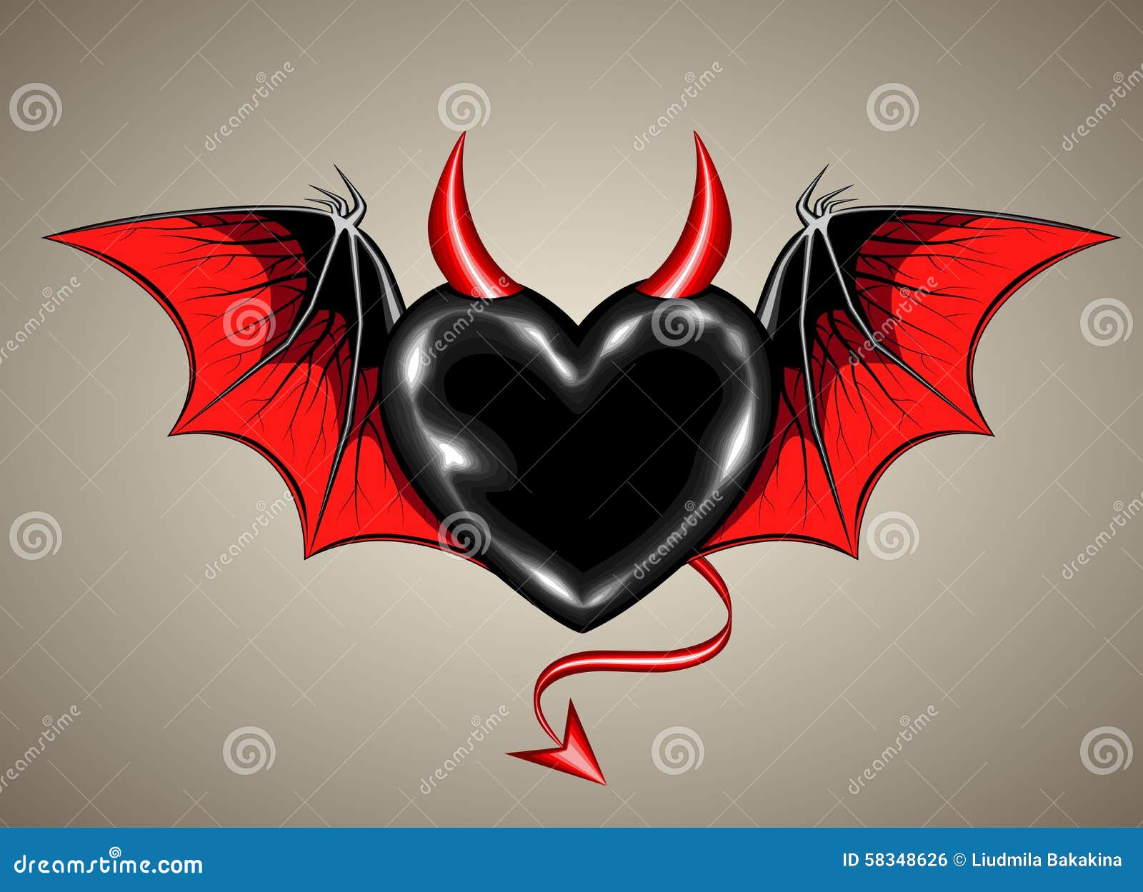 black heart with vampire wings and horn