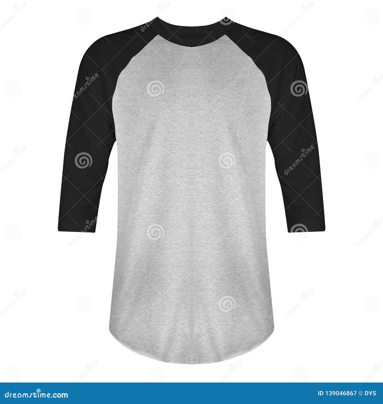 Download Blank T Shirt Raglan 3/4 Sleeves Front View With Black Heather Grey Color Isolated On White ...