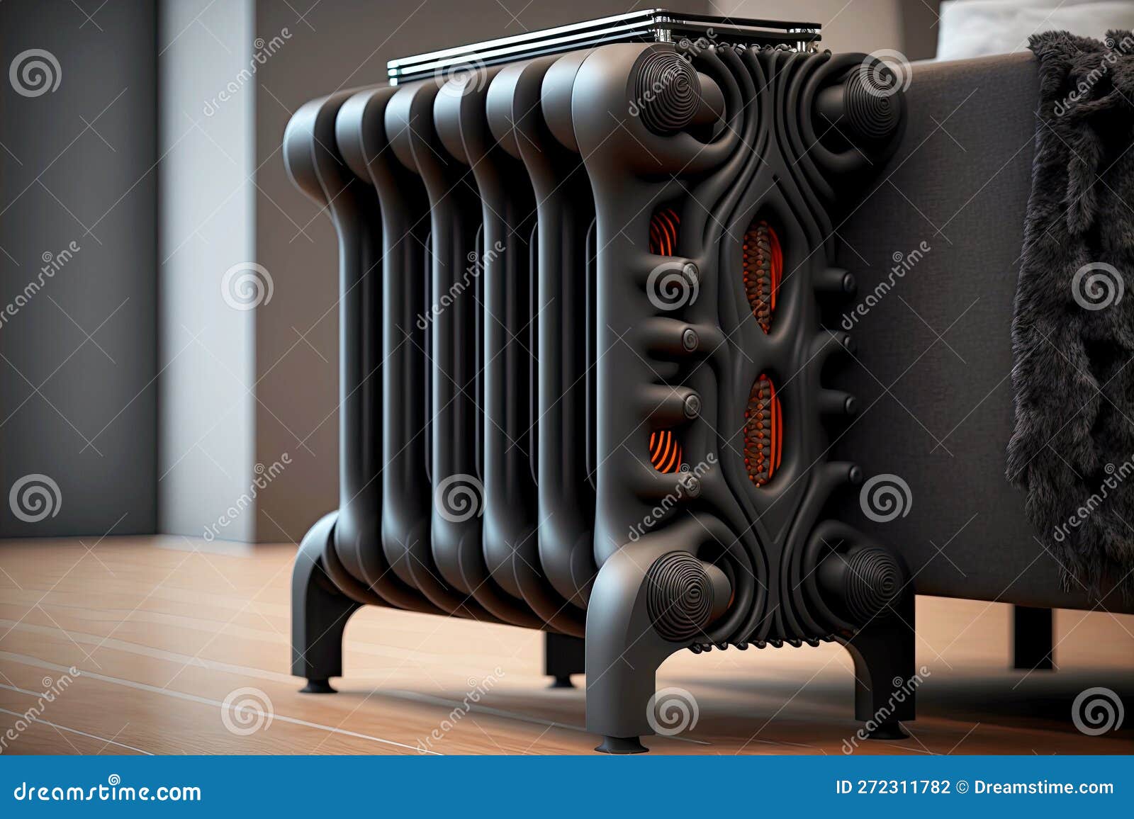 Black Heating Radiator of Unusual Design on Legs Stock Illustration Illustration of radiator