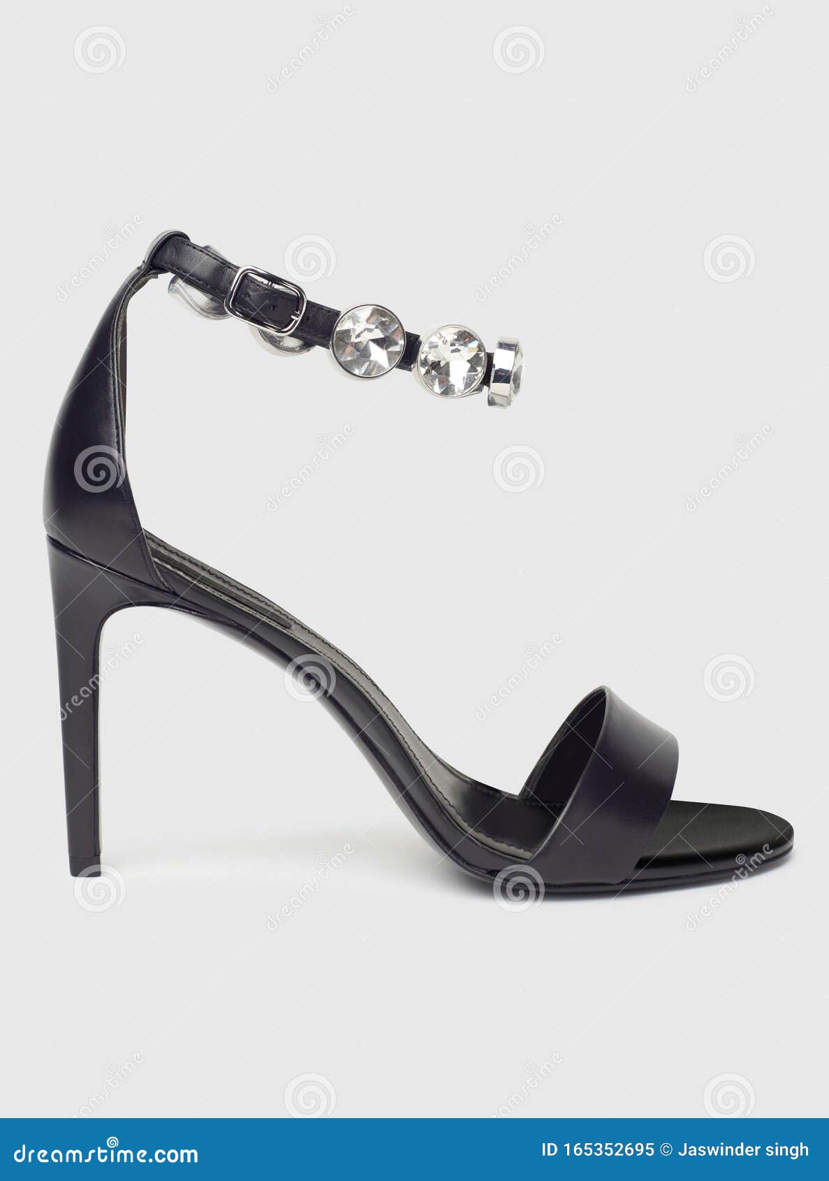 Black Heels with Black Strip Along with Silver Studded Stones with ...