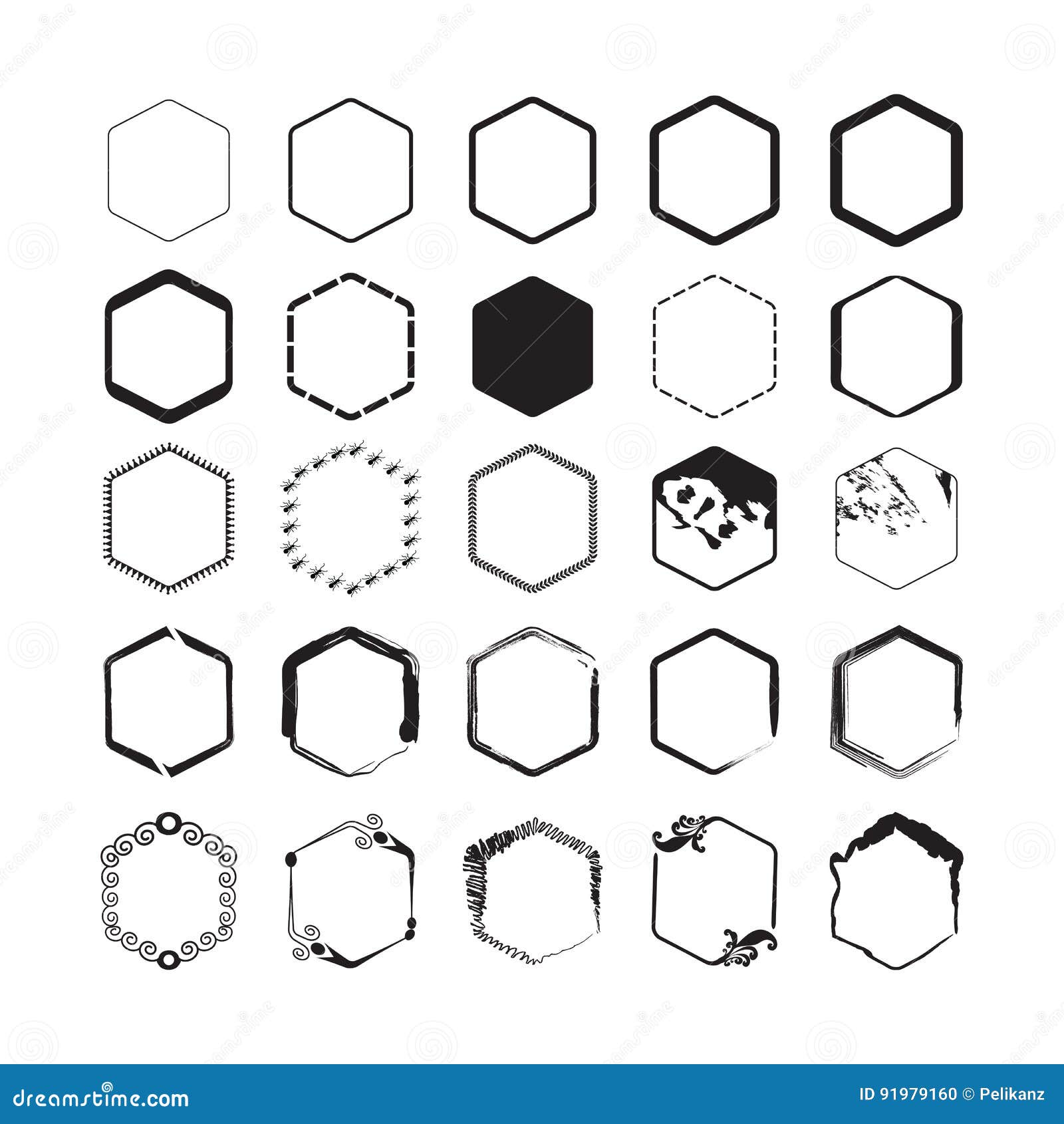 Download Black Hexagon Border Emblems Set On White Background Stock ...
