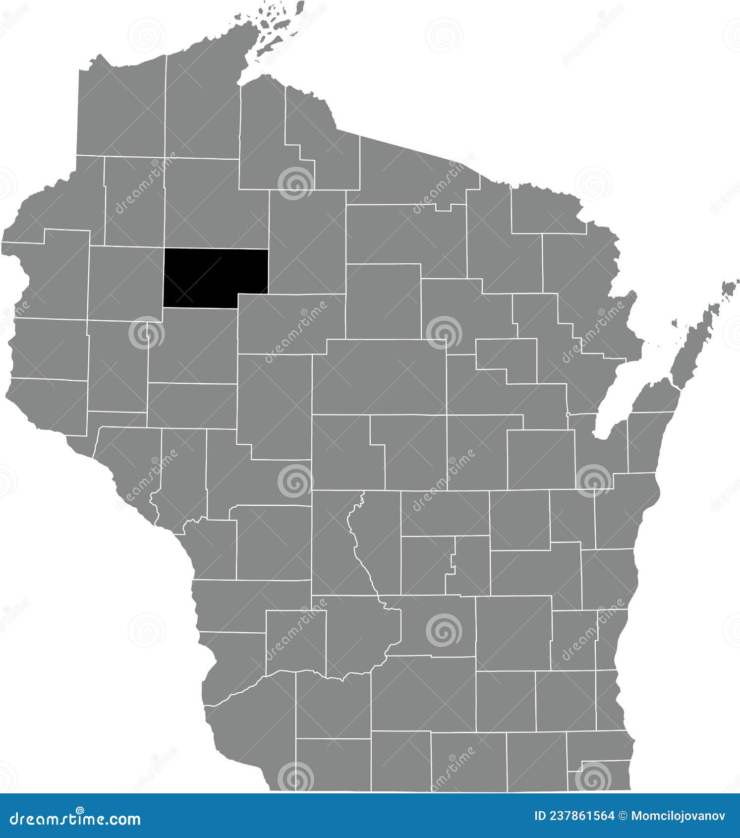 Location Map of the Rusk County of Wisconsin, USA Stock Vector