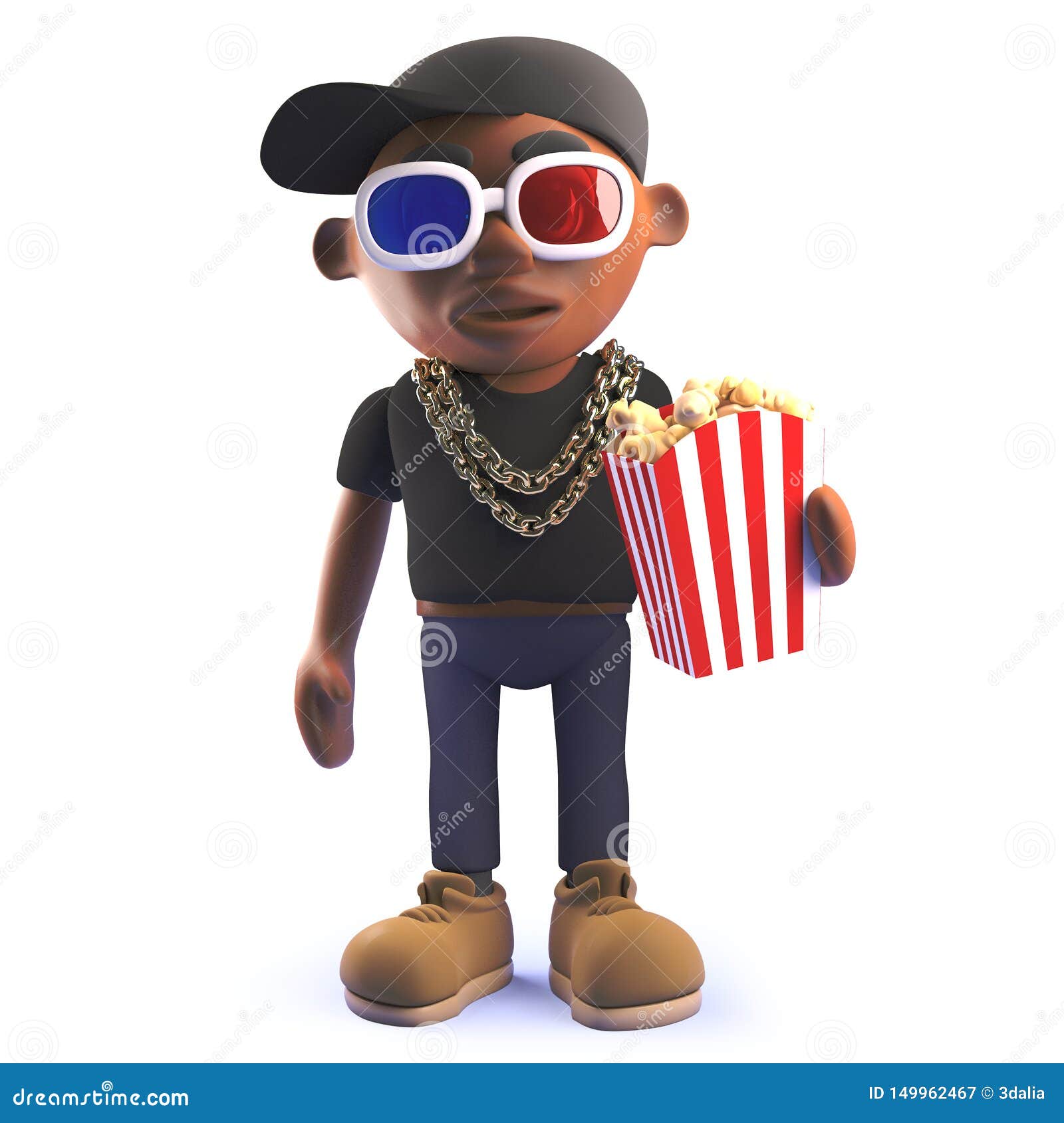 Black Hip Hop Rapper Cartoon Character in 3d Wearing 3d Glasses and Eating  Popcorn Stock Illustration - Illustration of glasses, diversity: 149962467