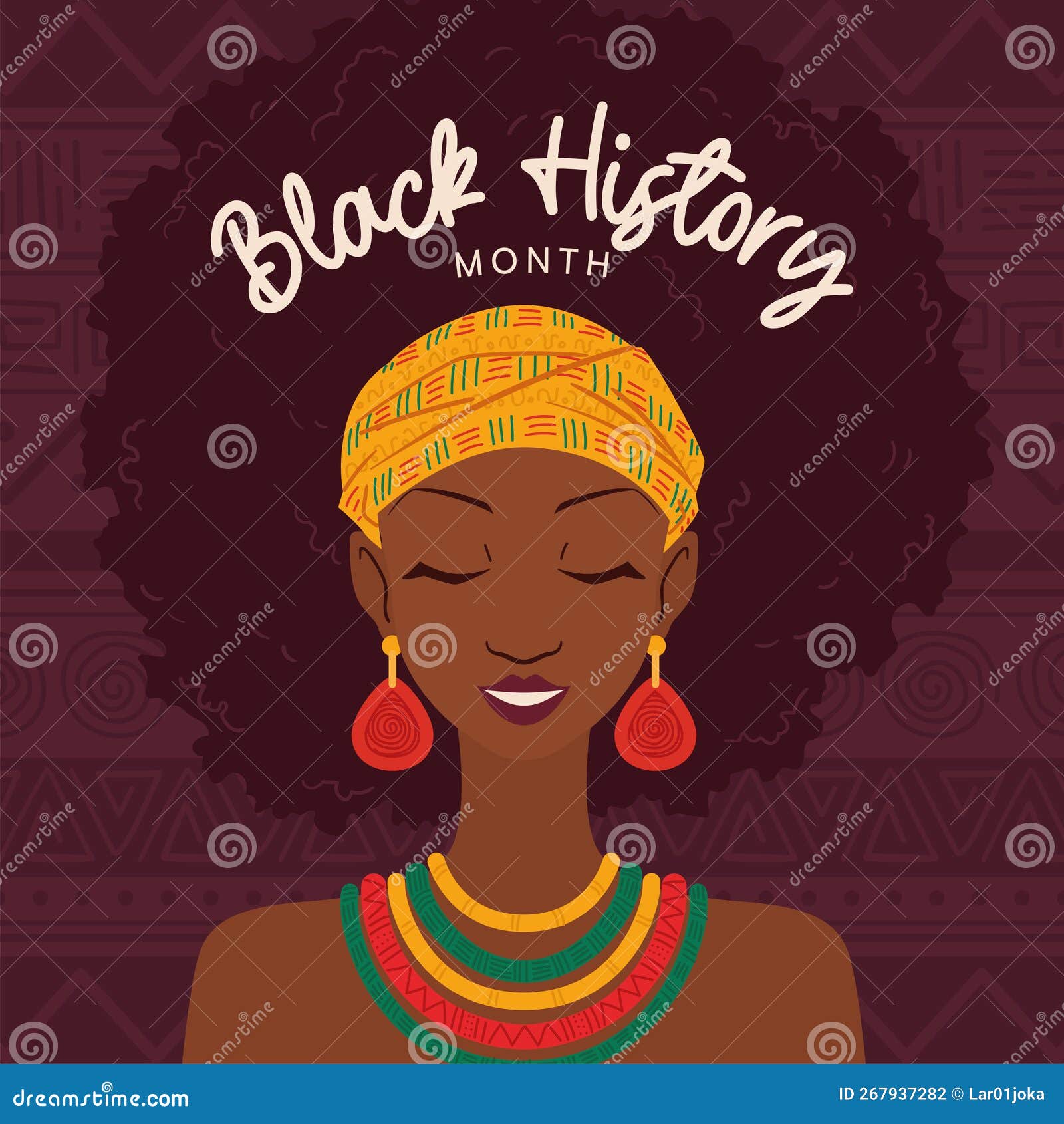 Black History Month Poster Isolated Afro American Girl With Earrings Black History Month Poster Isolated Afro American Girl With Earrings