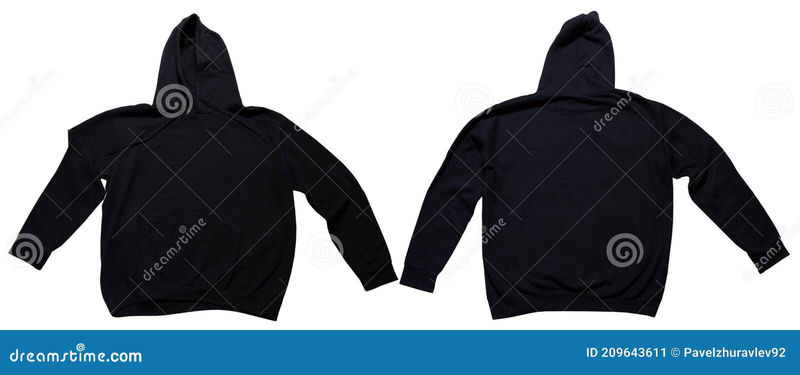 Black Hoodie Mock Up Set Front and Back View. Hoody Isolated on Wgite ...