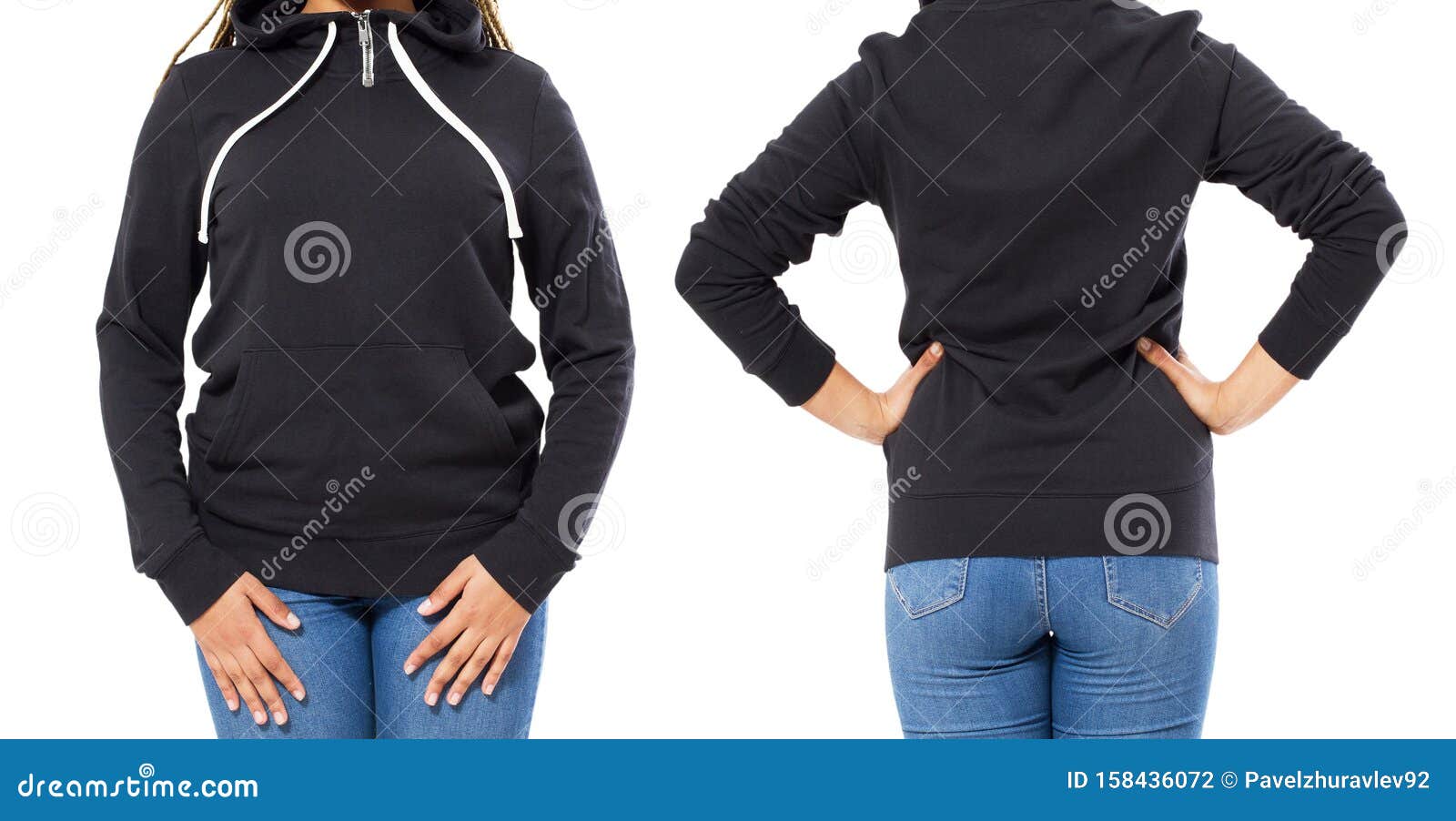 Download Black Hoodie Set Or Collage Isolated Over White Background - Hoodie Front And Back Rear View ...