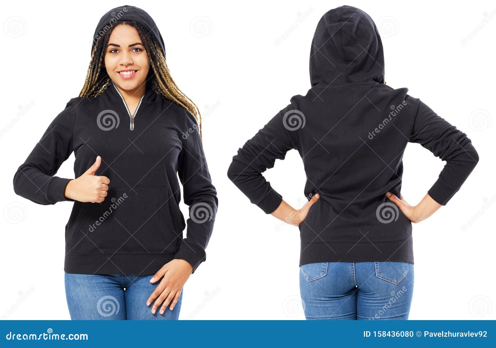 Download Black Hoodie On A Young Black Woman In Jeans, Front And ...