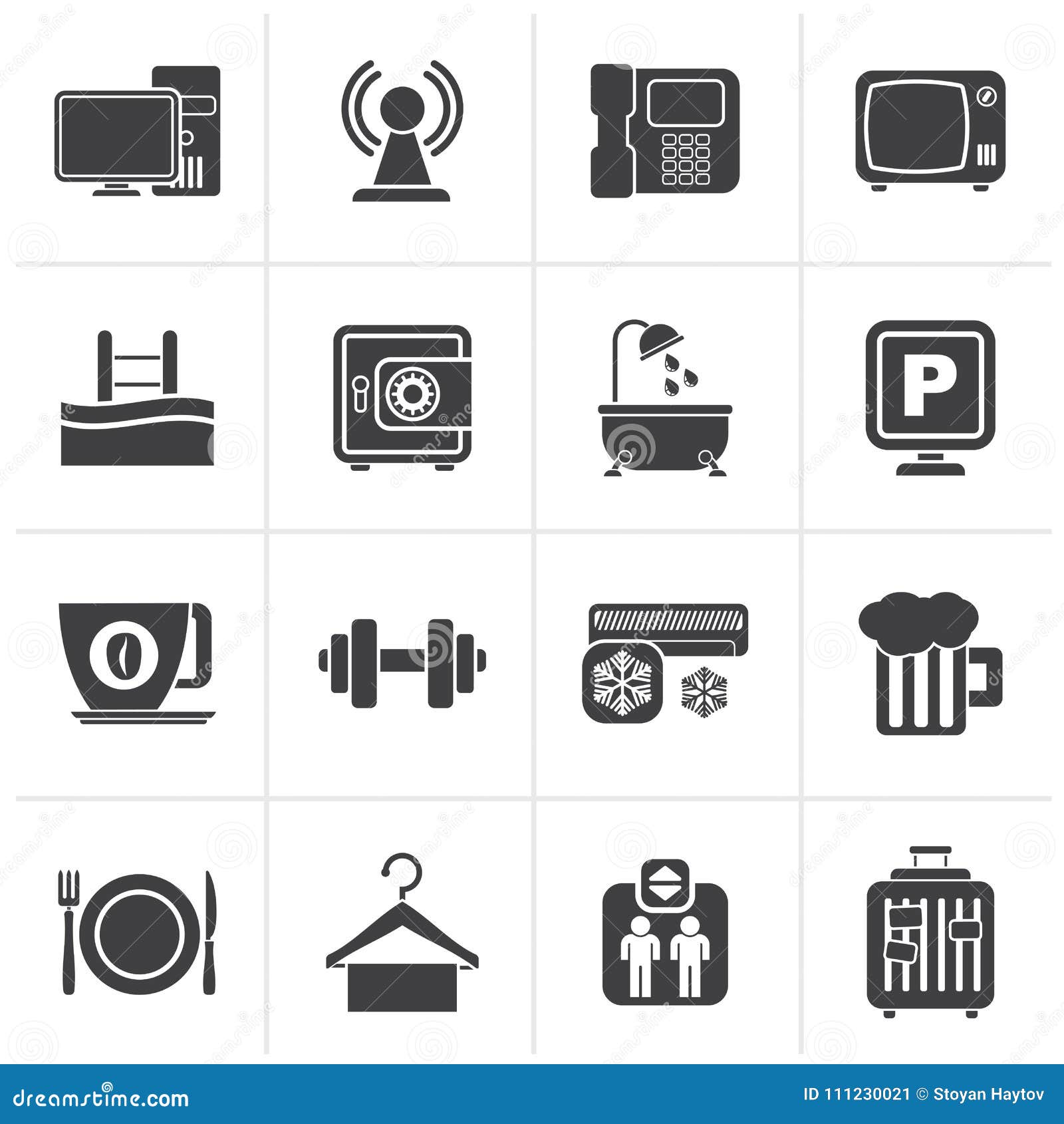 Black Hotel Amenities Services Icons Stock Vector Illustration Of Safe Services 111230021