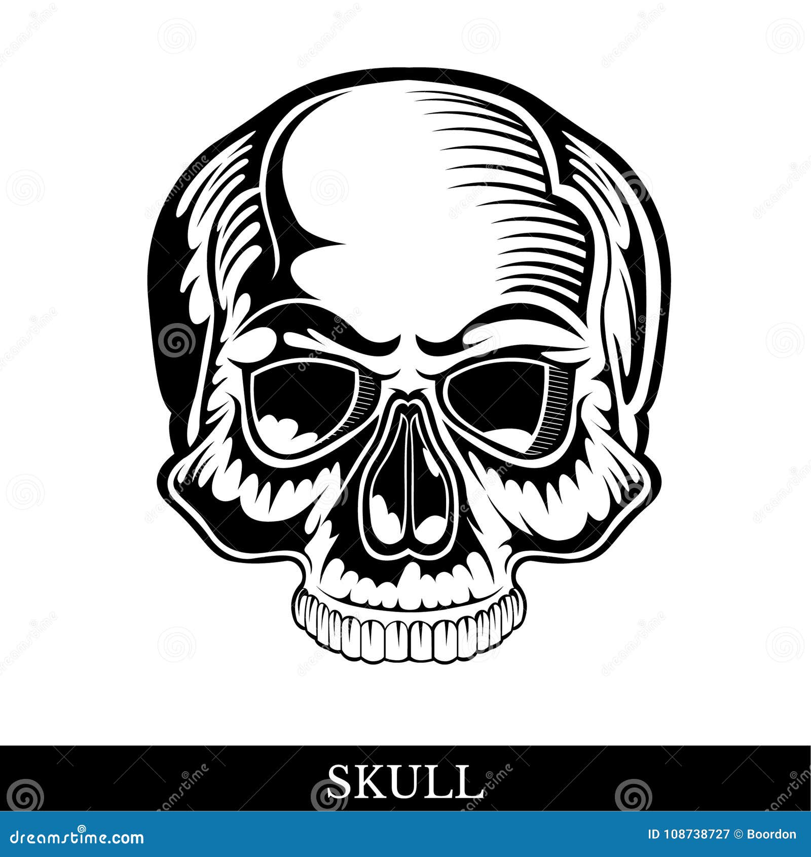 Black Human Skull Front View Without A Lower Jaw Isolated Stock Vector