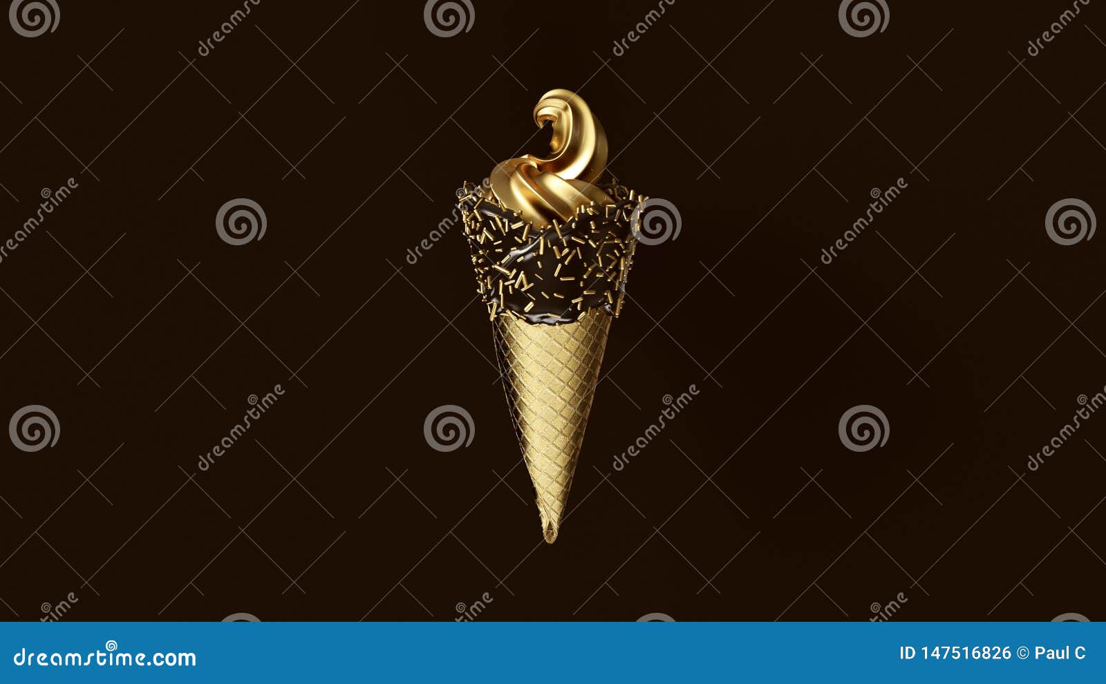 Black Ice Cream with Gold Leaf Cone and Black Icing with Gold Sprinkles ...