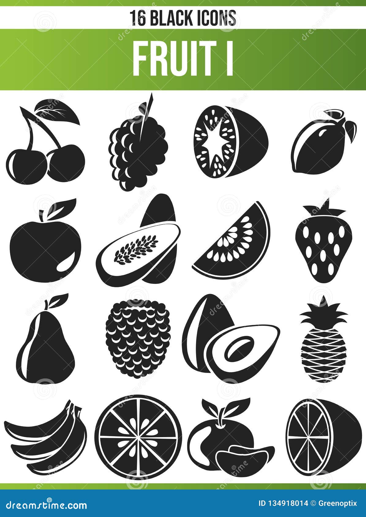 Black Icon Set Fruit I stock vector. Illustration of graphic - 134918014