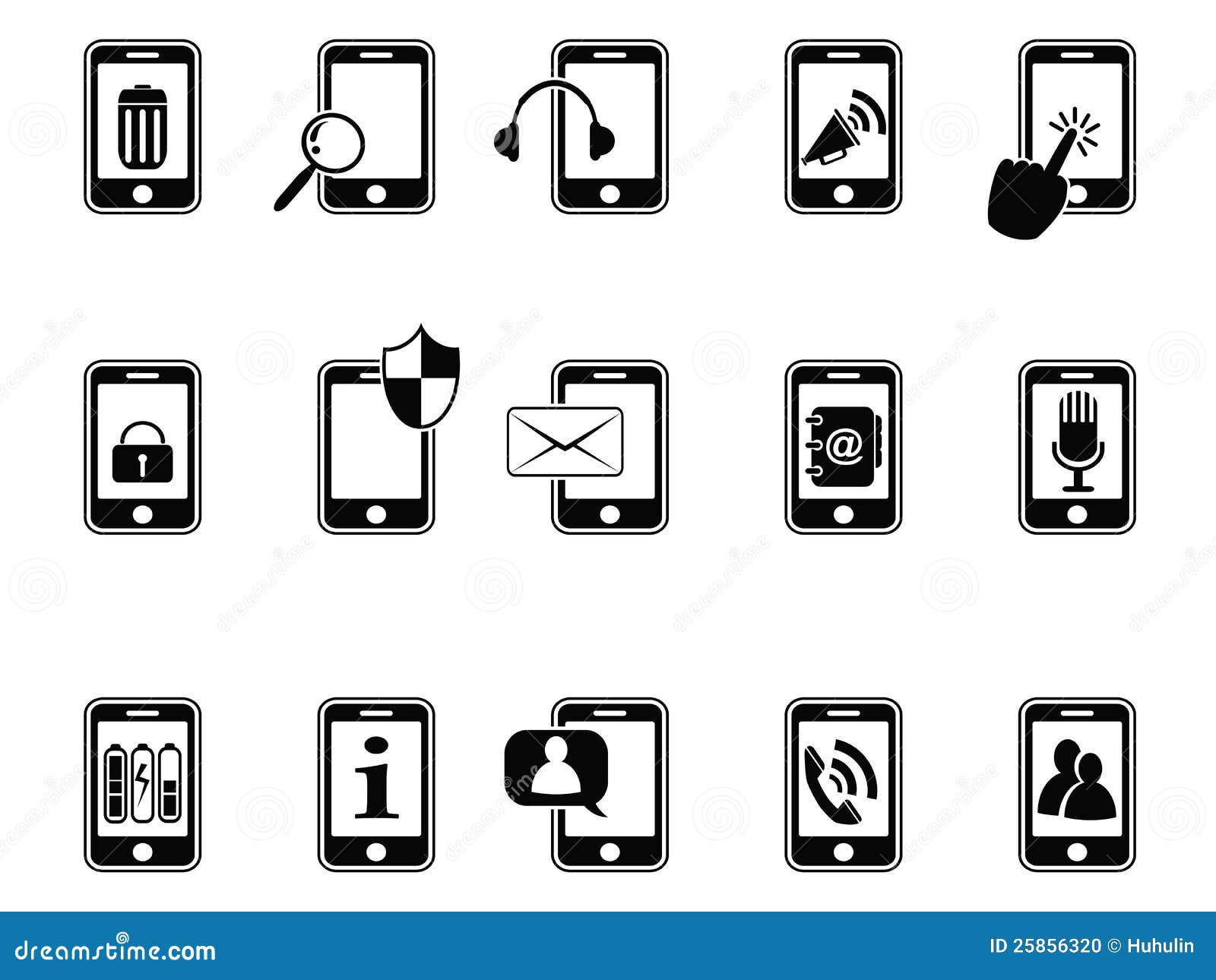 Black Icons for Mobile Phone Stock Vector Illustration of mail