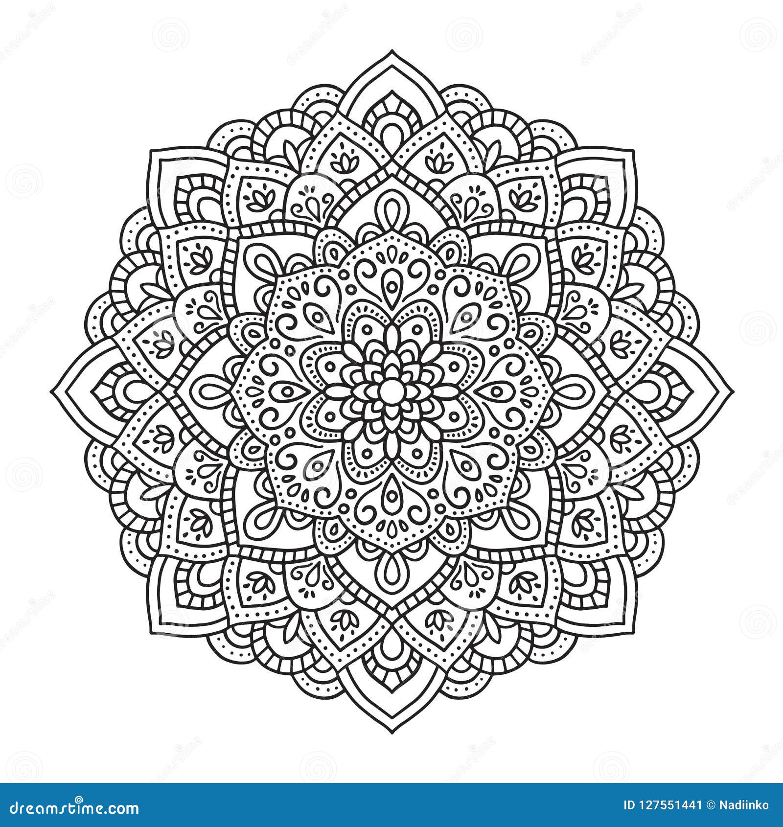 Black Indian Mandala on White Background. Decorative Flower Drawing for  Meditation Coloring Book Stock Vector - Illustration of indian, oriental:  127551441