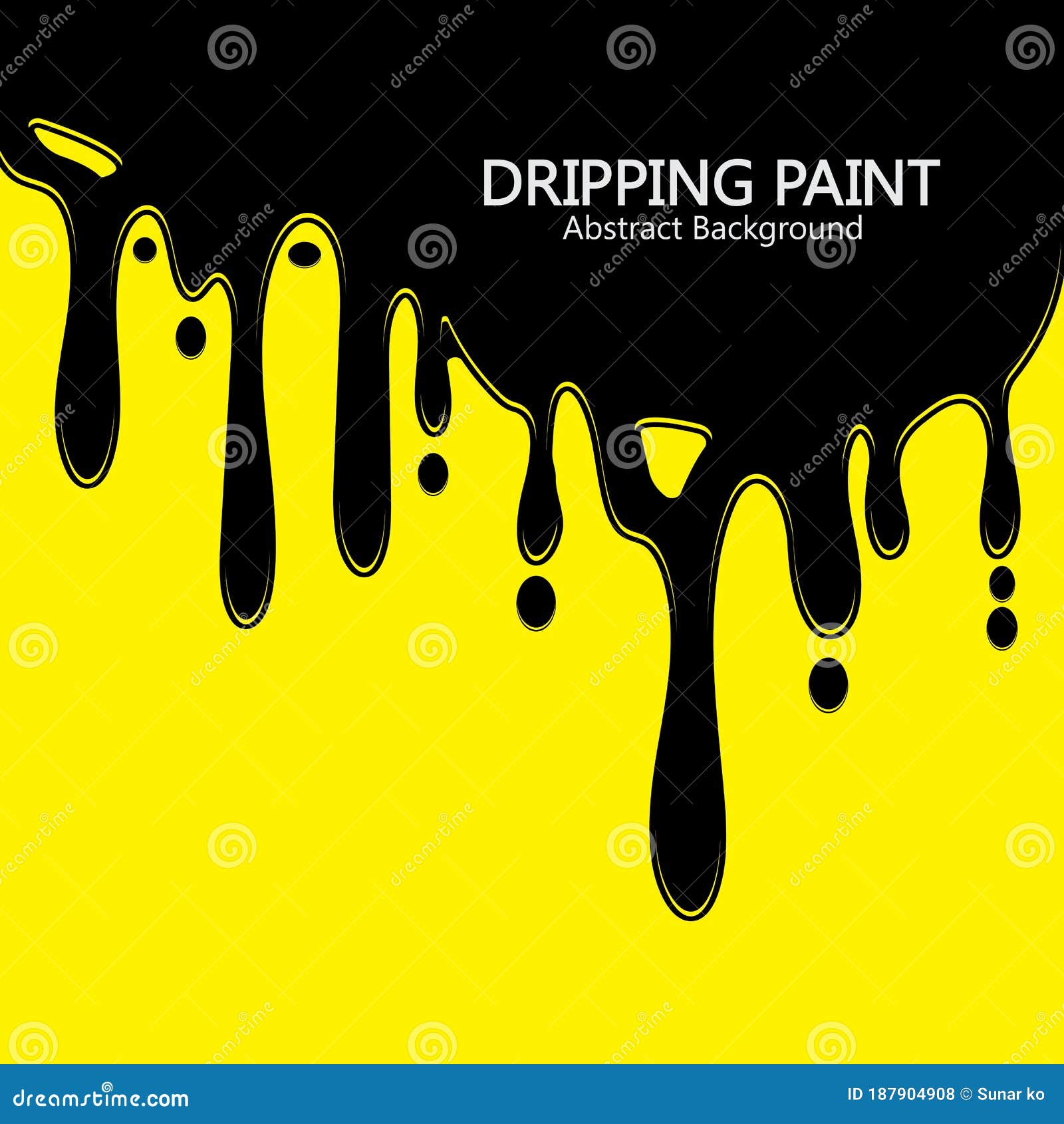 Black Ink Dripping Paint Spill Leaking on Yellow Background. Vector