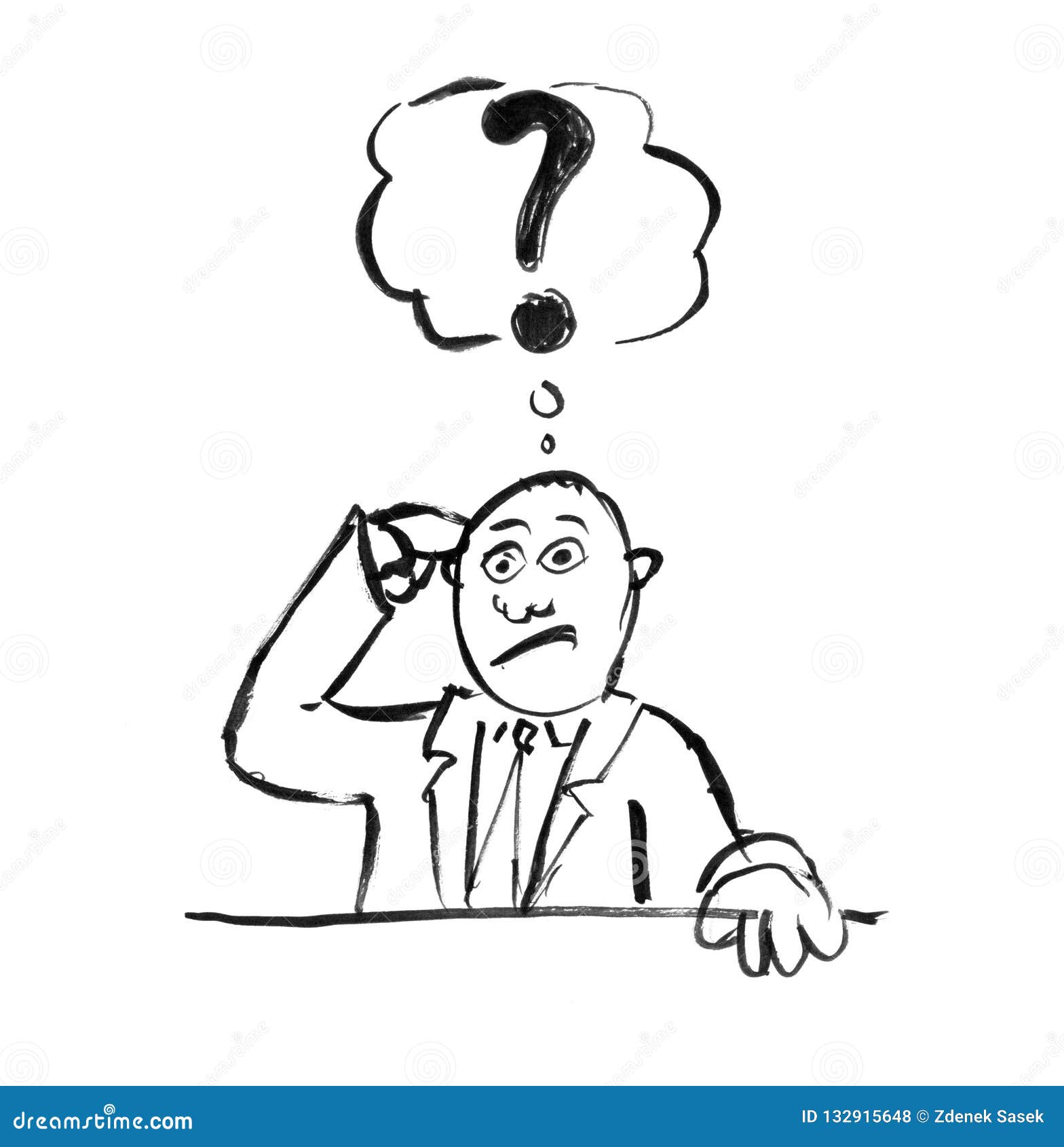 Black Ink Hand Drawing of Confused Businessman Thinking about Problem Stock  Illustration  Illustration of sketch help 132915648