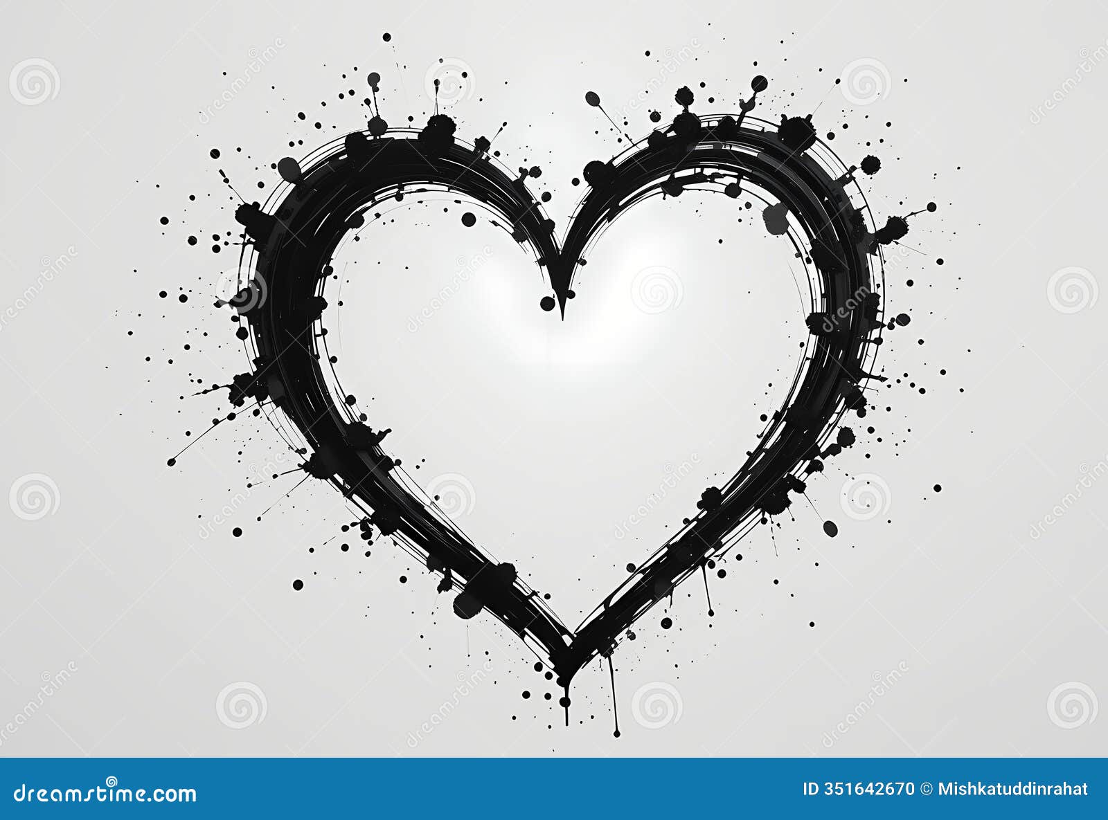 black ink heart  with splatters. love, romance, art concept